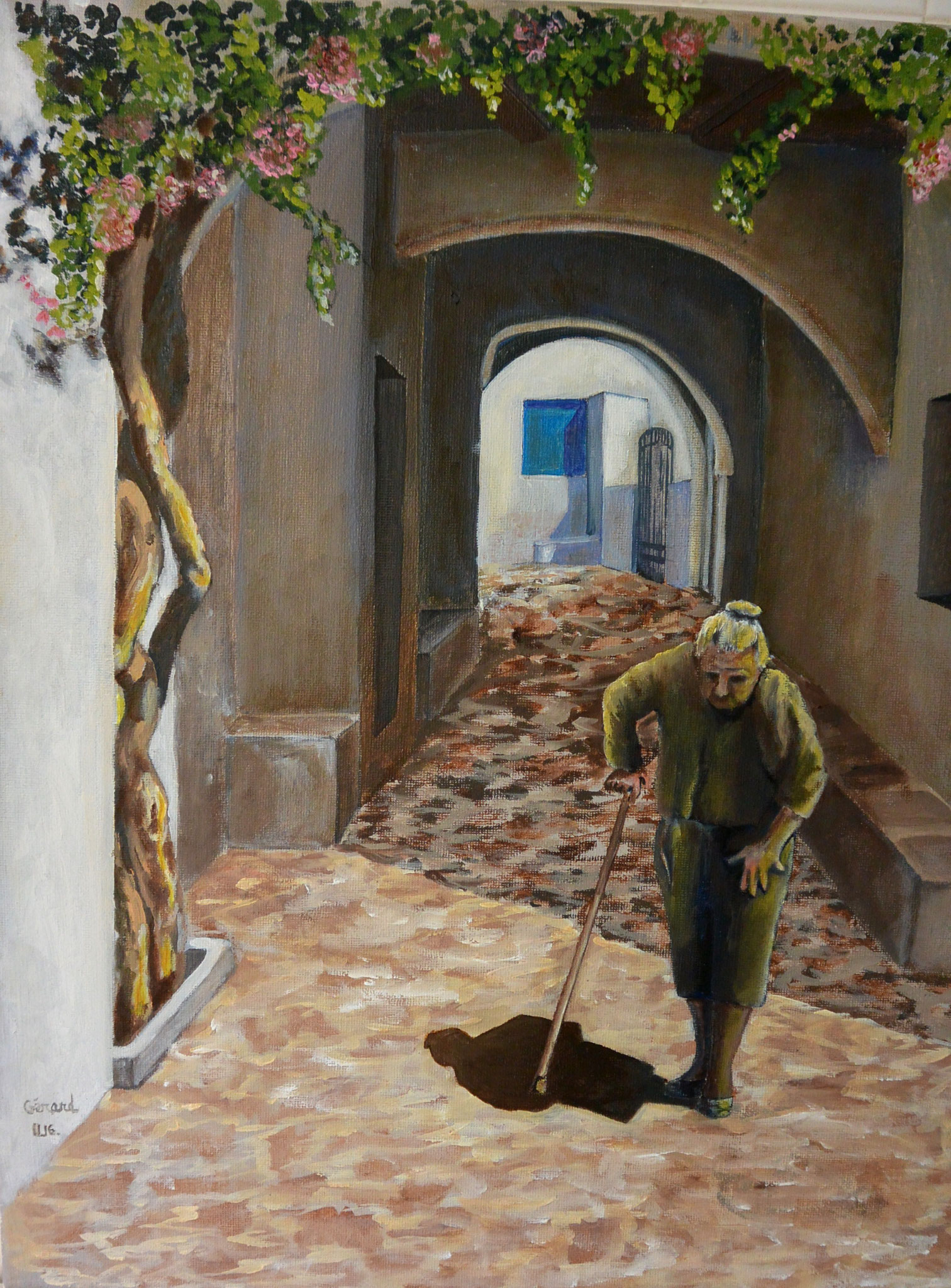 "Mémé des Cyclades".  2016. Huile sur toile. 0,46 x 0,38. 