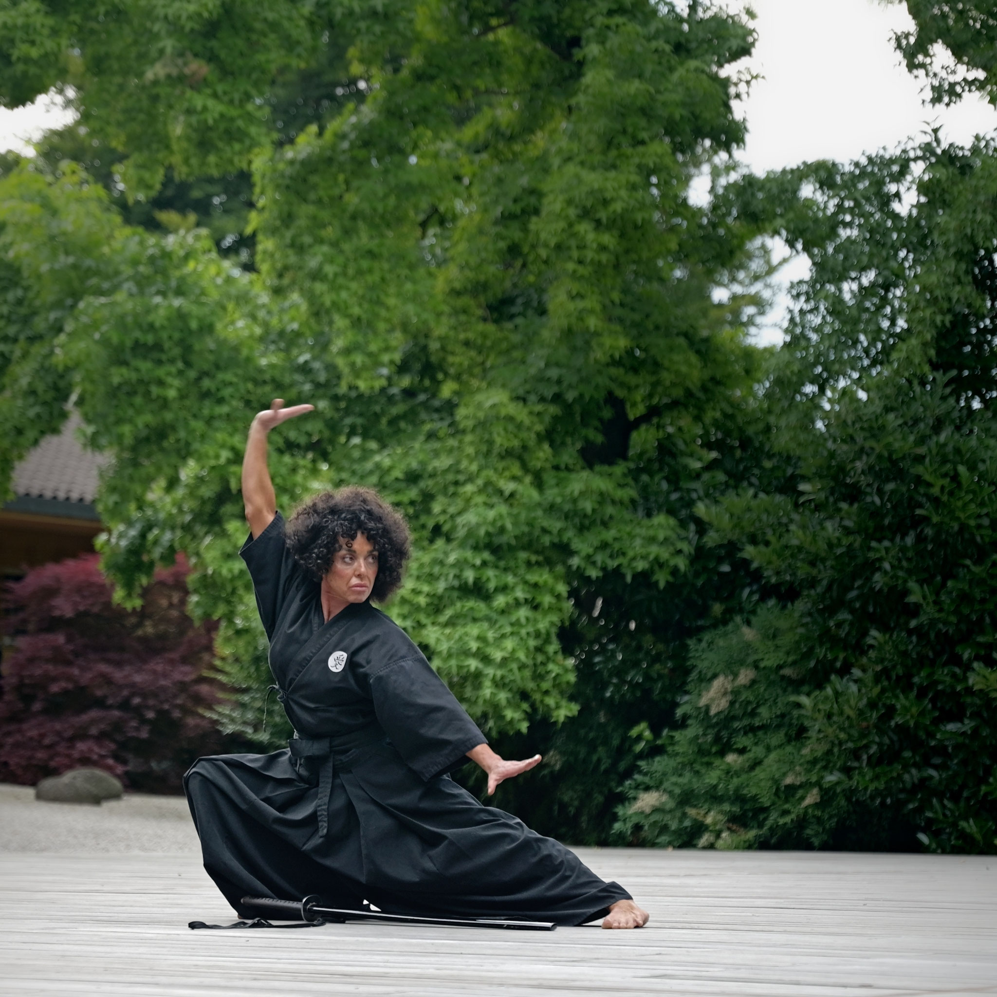 insegnante che mostra un movimento di tai jutsu a mani nude dojo di pavia