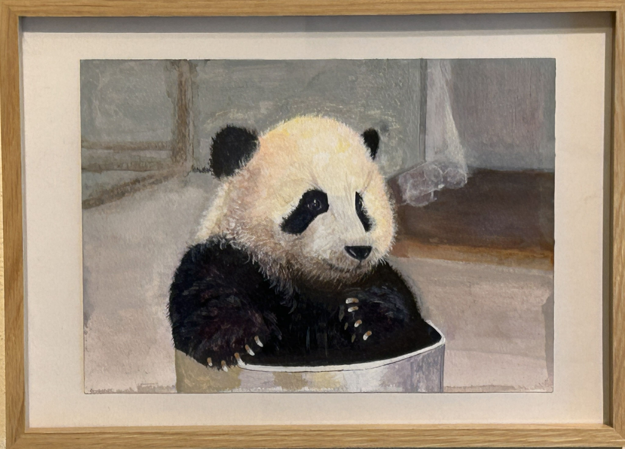 「入浴中」渡辺せつ子　（アクリル、紙）　SM(15.8×22.7cm)