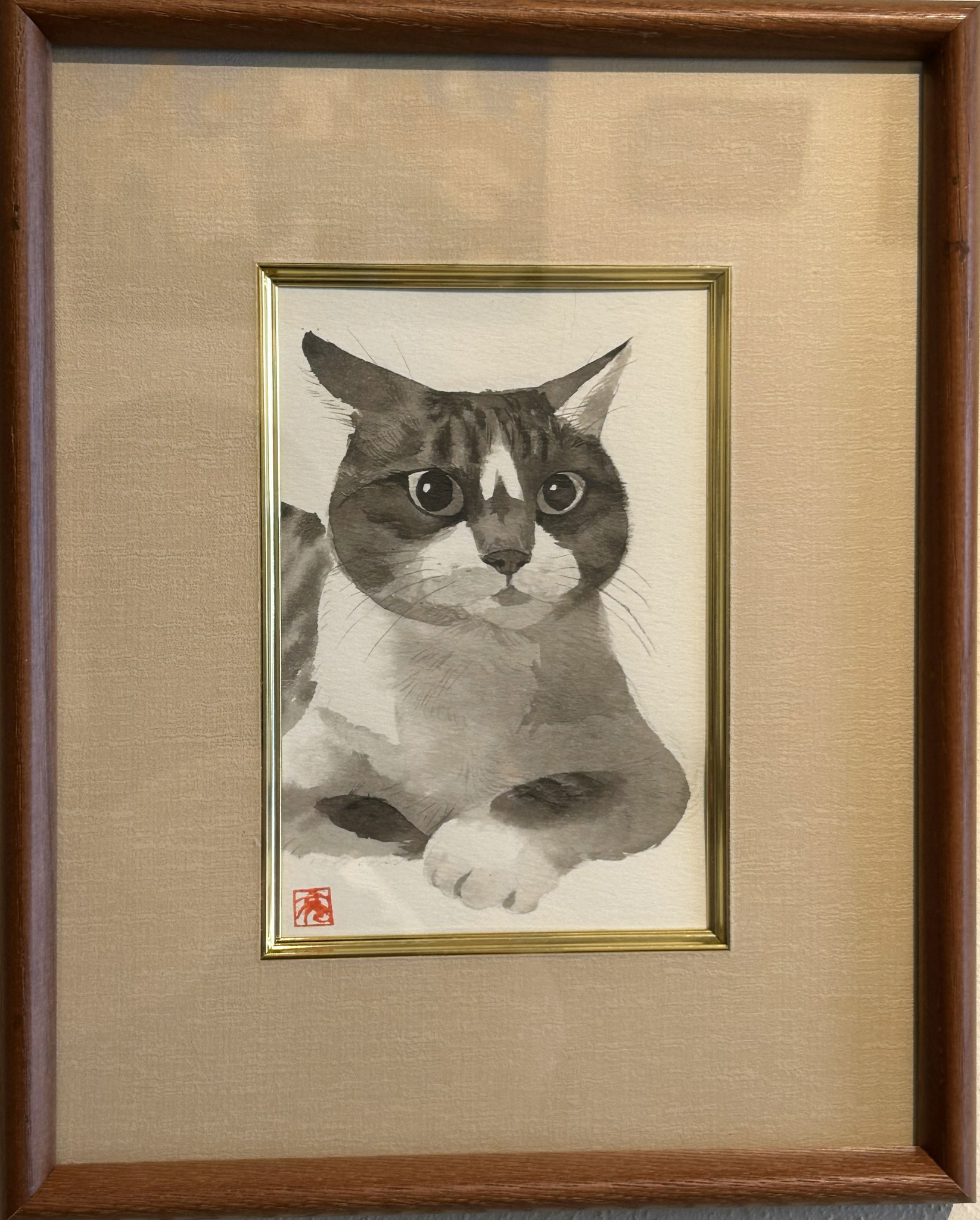 「キジトラ猫図」松本亮平　（墨、紙）　ハガキ