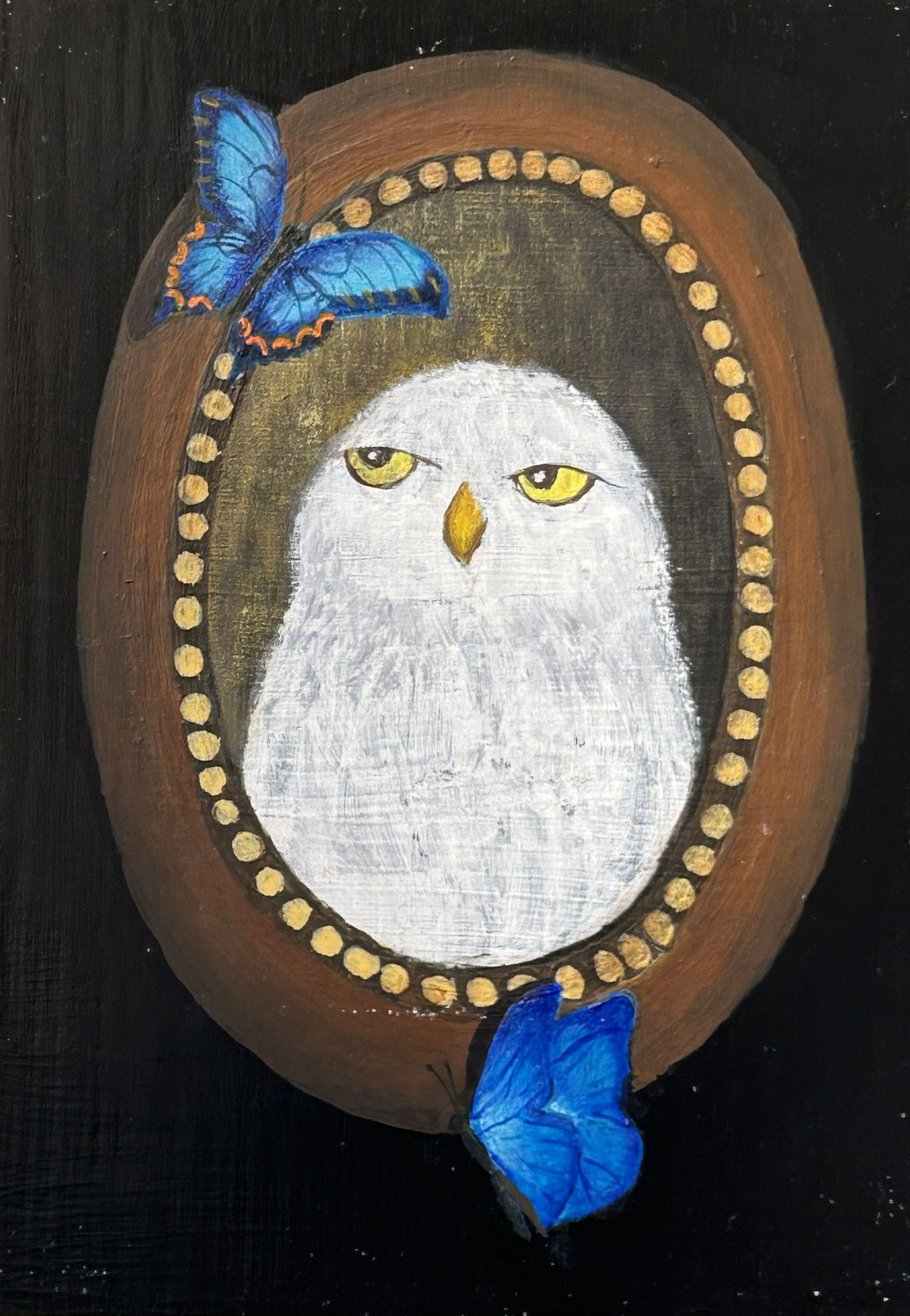 「OWL」前田悦子　（アクリル、板）　A5(21×14.8cm)