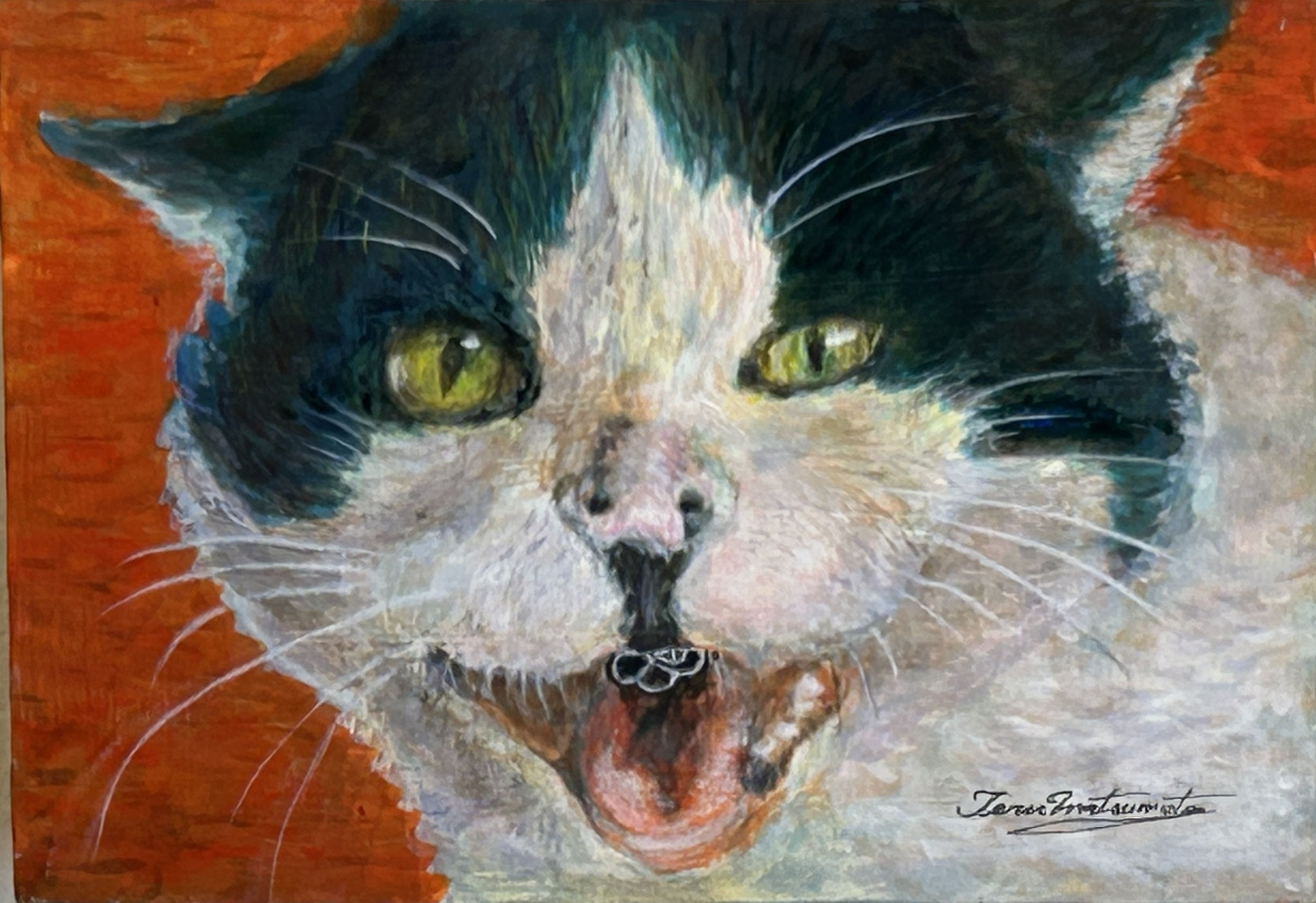 「野良１」松本輝　（アクリル、板）　SM(15.8×22.7cm)