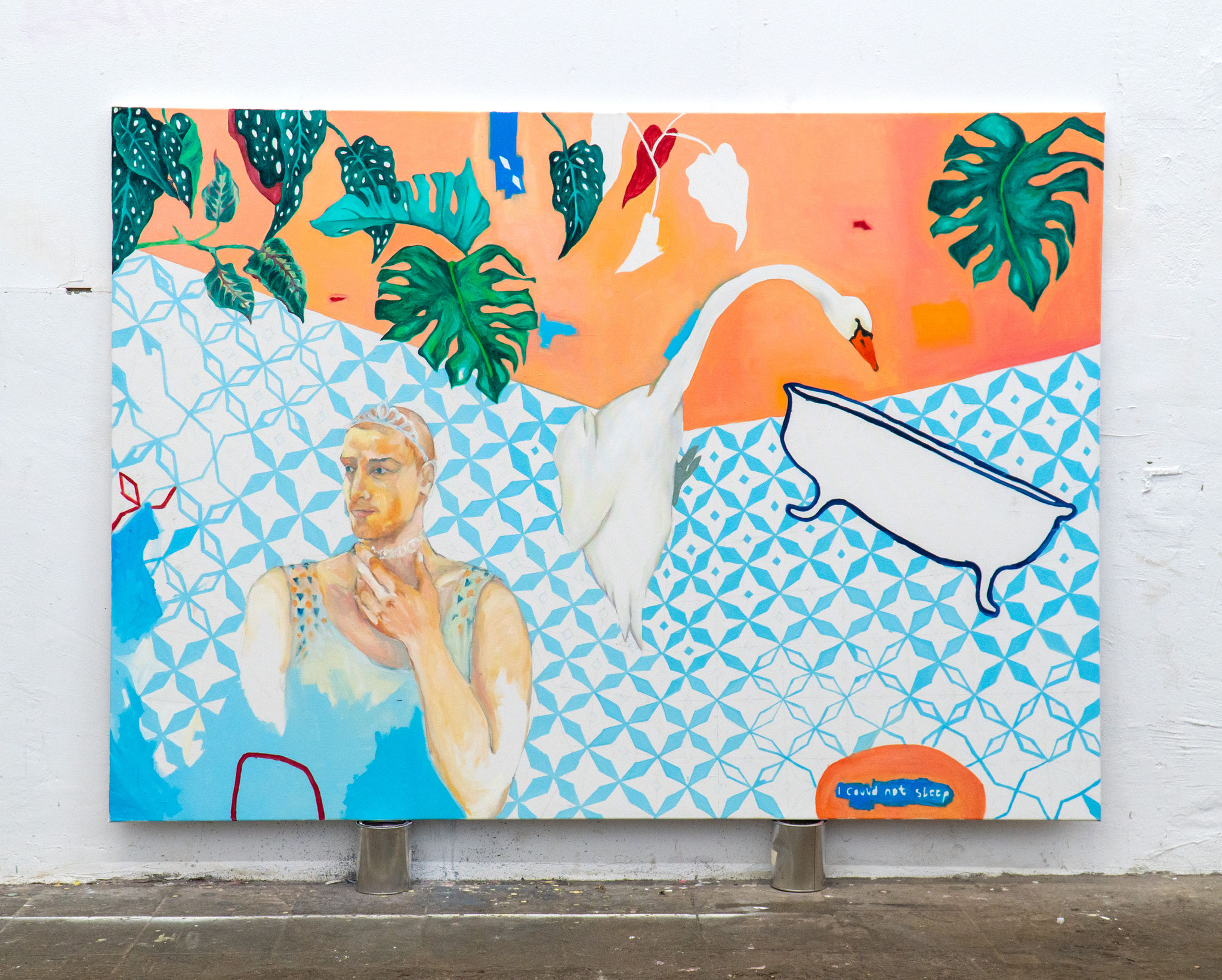 Bathtopdreaming, 2021, 160 x 180 cm, Mischtechnik auf Leinwand, 4000 EUR