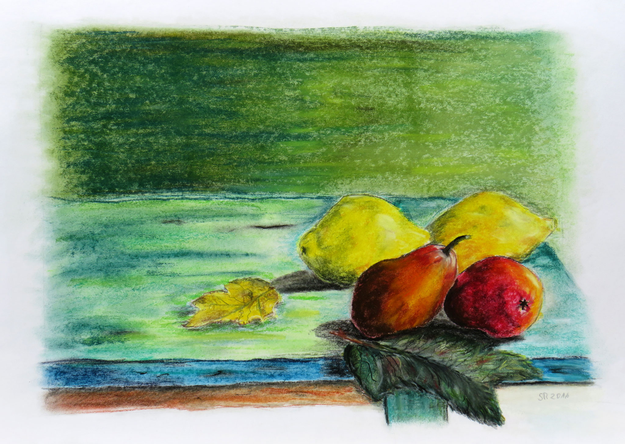 "Obststilleben", Pastellkreide auf Karton, 40 x 55 cm