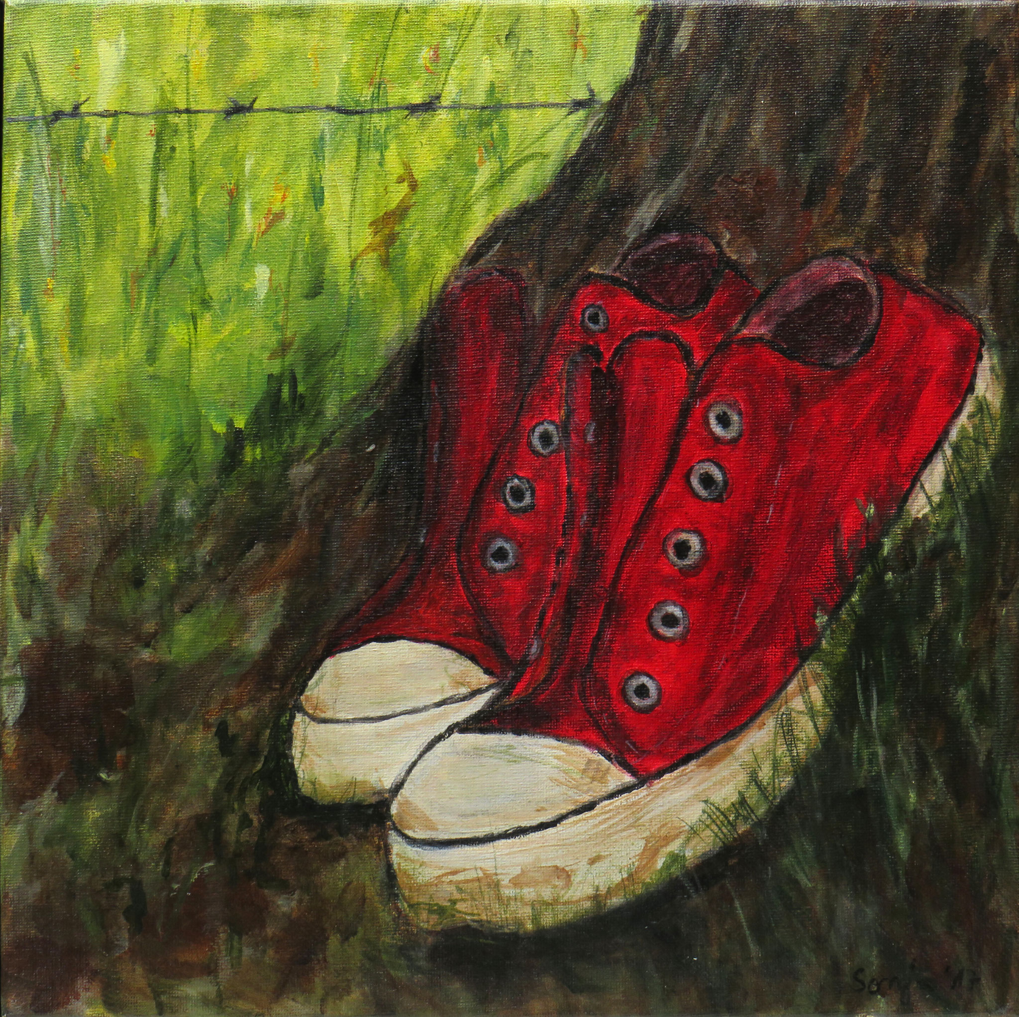 "Die roten Schuhe", Acryl auf Leinwand 30 x 30 cm