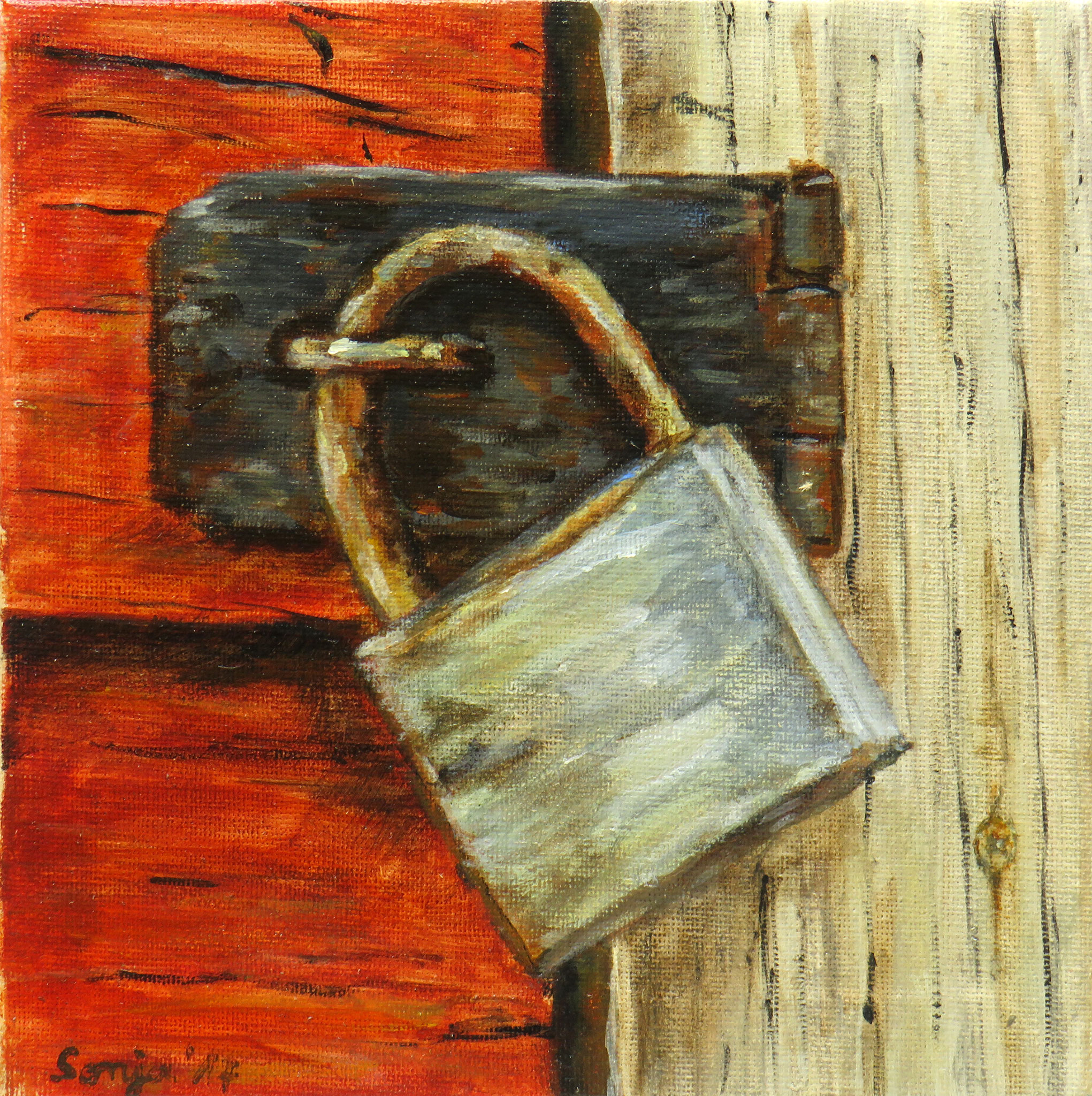 "Schloss und Riegel", Acryl auf Leinwand, 20 x 20 cm
