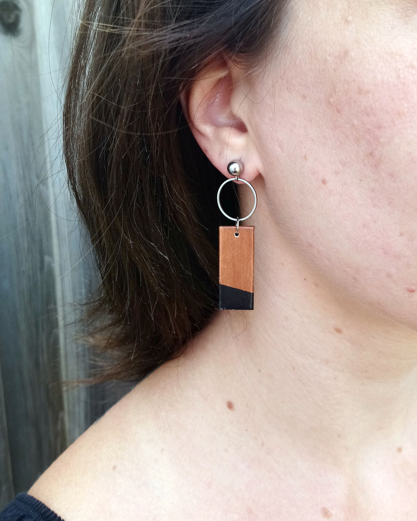 Boucles d'oreilles rectangles en bois du Québec