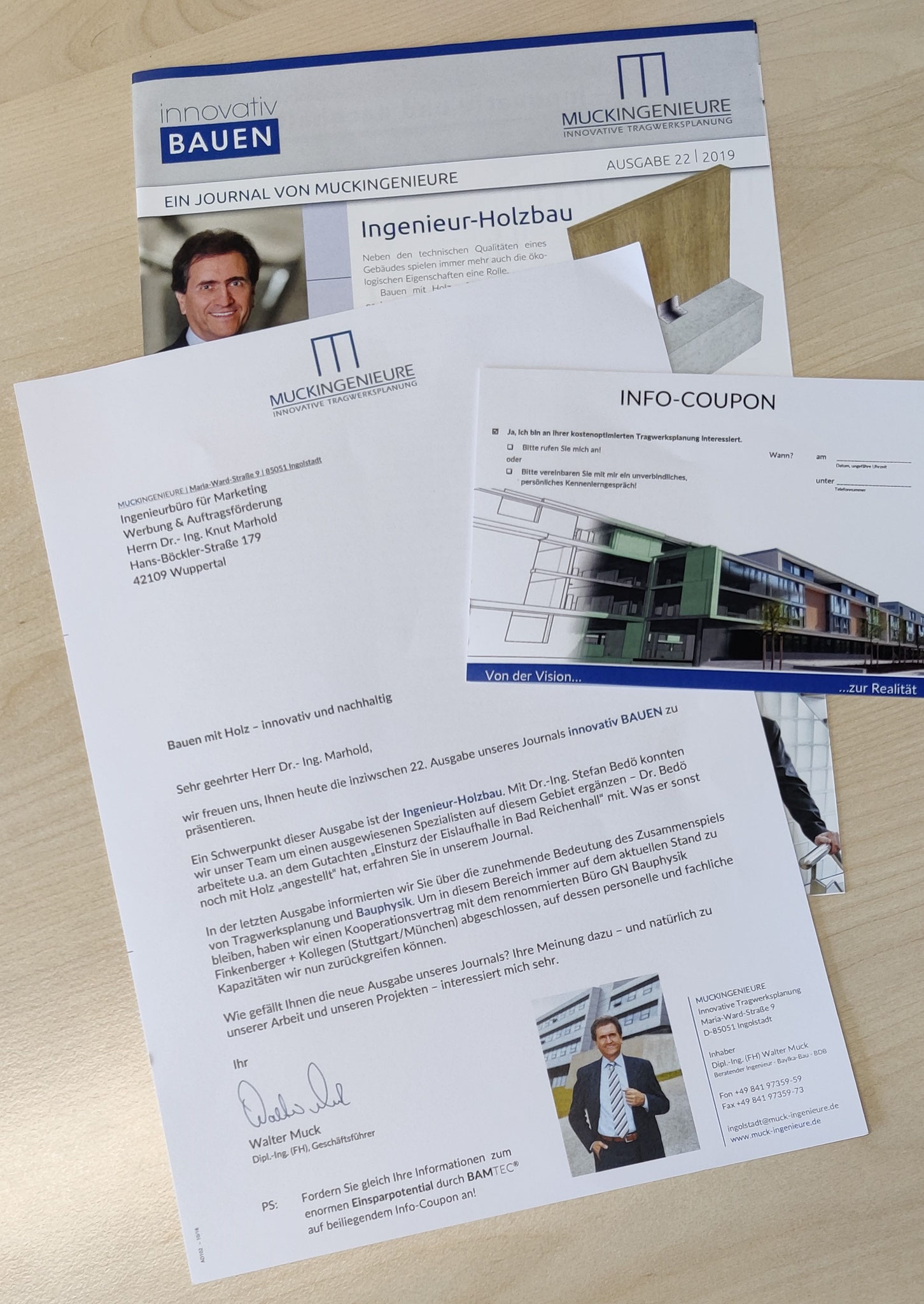 Neujahrsbrief MUCKINGENIEURE mit Kundenzeitung und Antwortkarte (Idee/Text/Layout: marketingINGenieur)