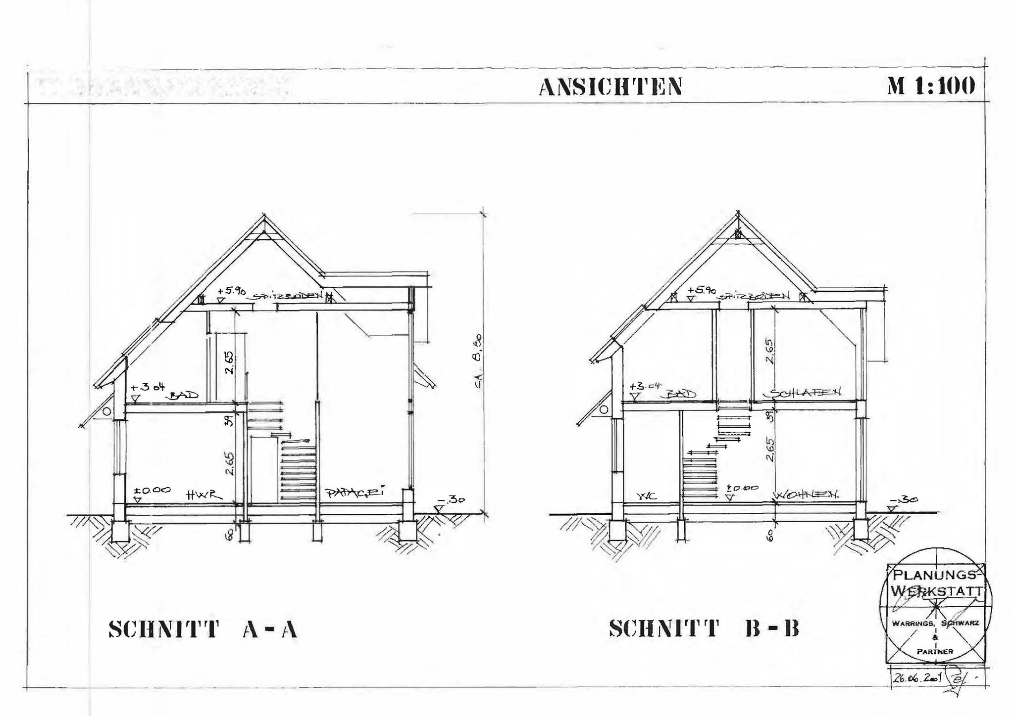 Ansichten Schnitt A und B