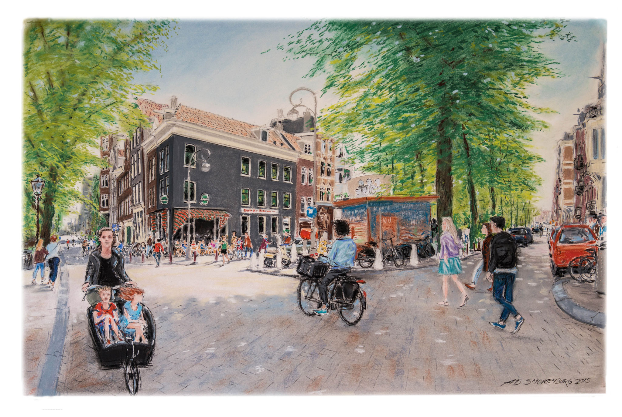 Amsterdam Elandsgracht en Prinsengracht | Techniek: softpastel. | Formaat afbeelding 60 x 90 cm - formaat lijst 70 x 100 cm | Prijs € 910,-- incl. lijst