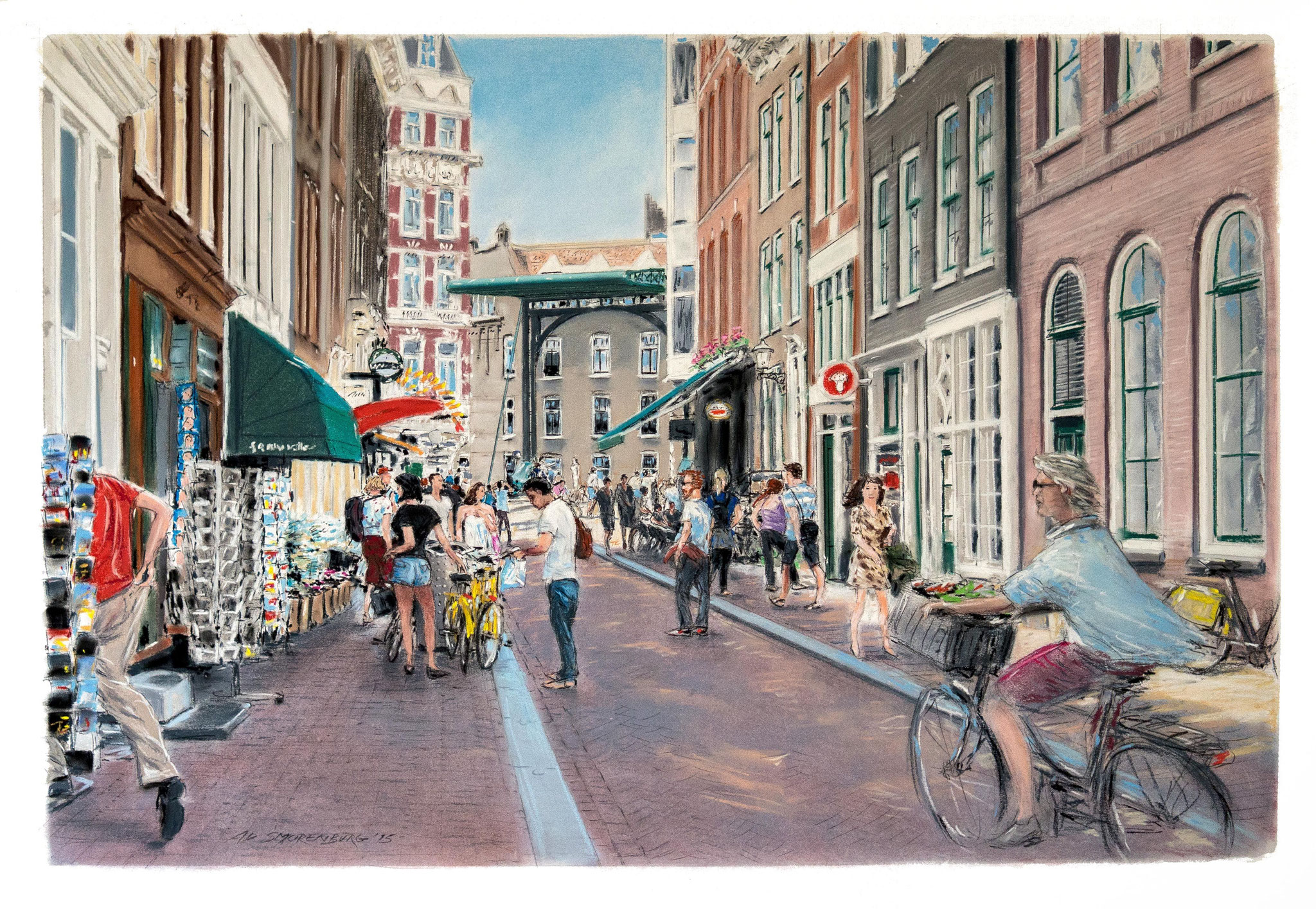Amsterdam Staalstraat | Techniek: softpastel | Formaat afbeelding 60 x 90 cm - formaat lijst 70 x 100 cm |-VERKOCHT-