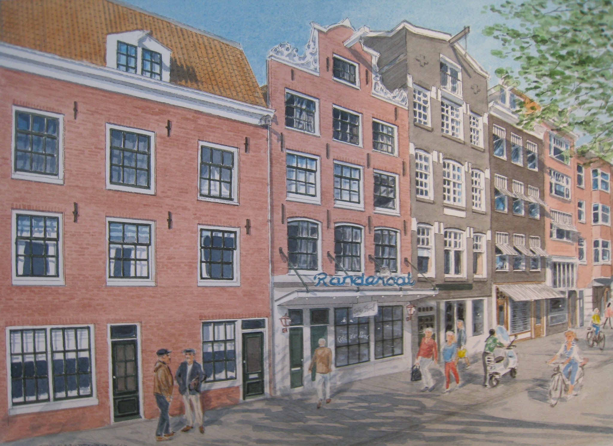 Amsterdam Westerstraat | Techniek: aquarel | Formaat afbeelding 21 x 32 cm - formaat lijst 30 x 40 cm |-VERKOCHT-