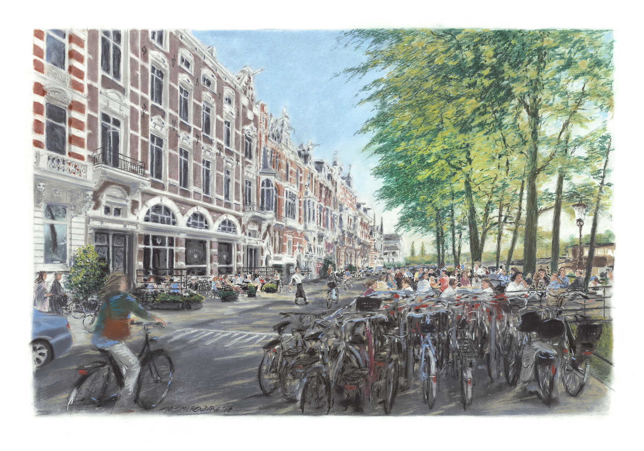Amsterdam Weesperzijde Café Restaurant De Ysbreeker | Techniek: softpastel | Formaat afbeelding 60 x 90 cm - formaat lijst 70 x 100 cm (Alleen prints)