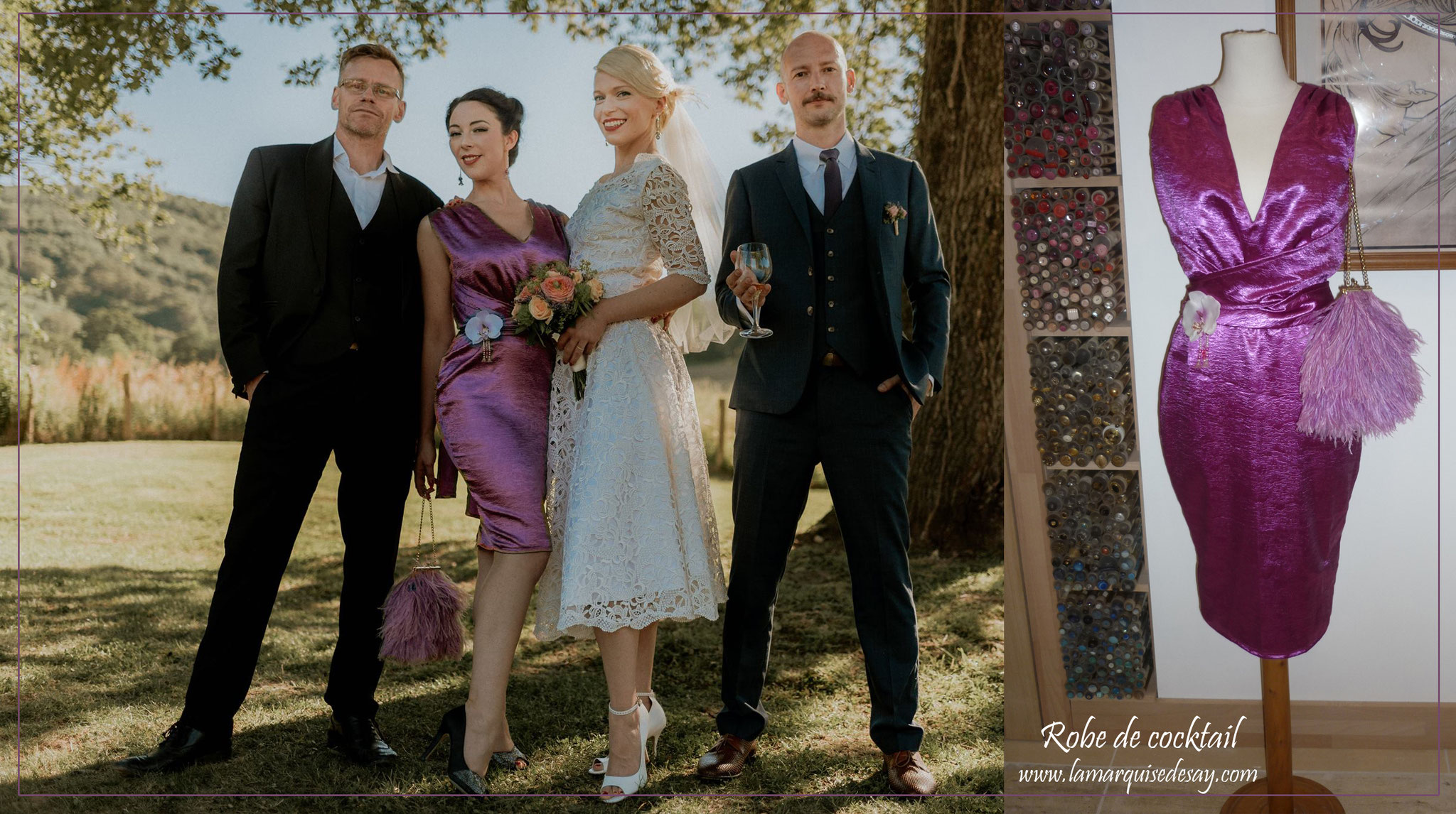 robe de cocktail sur mesure EXOTIQUE - robe doublée avec broche