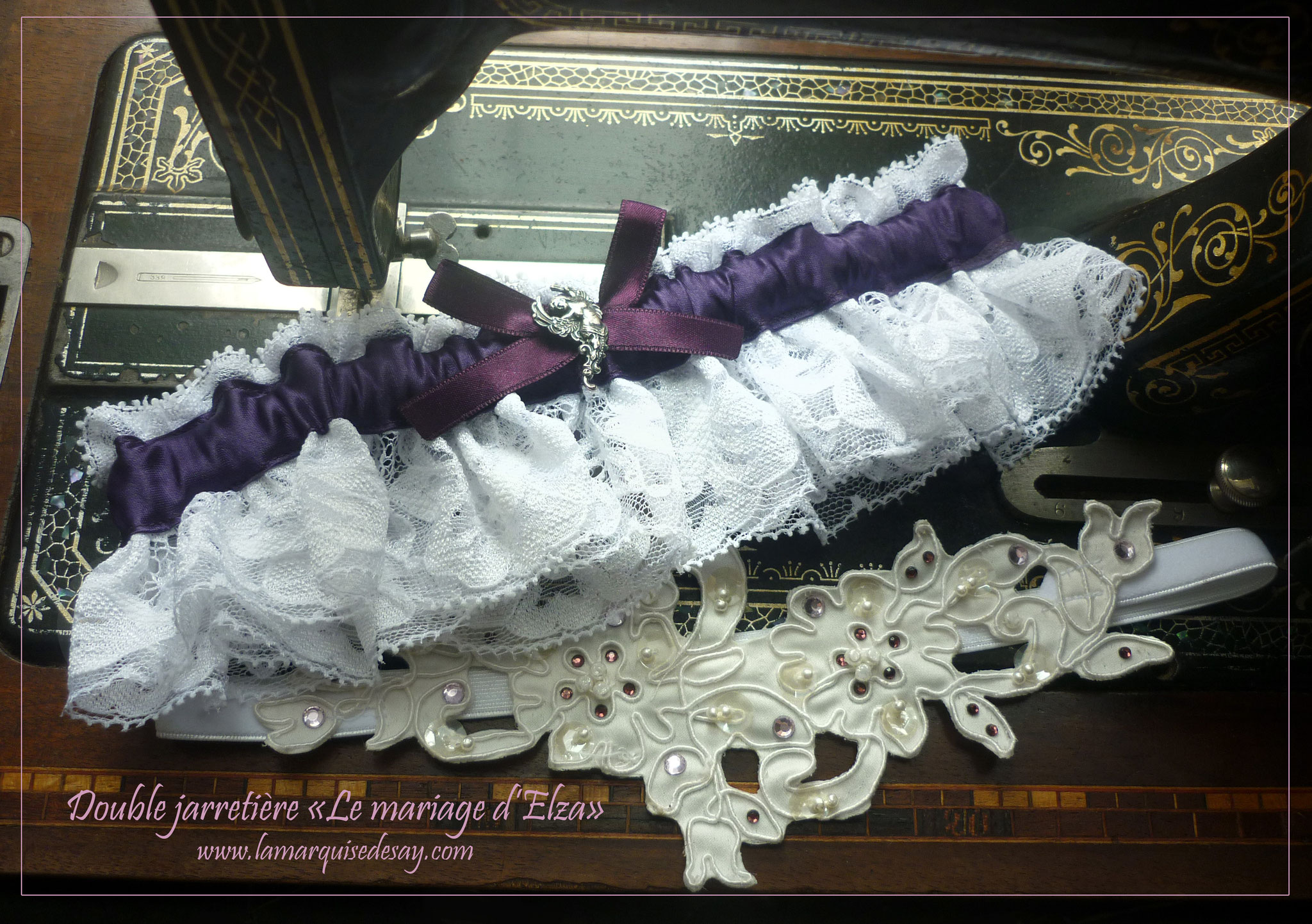 Double jarretière pour la belle mariée - Mauve & blanc