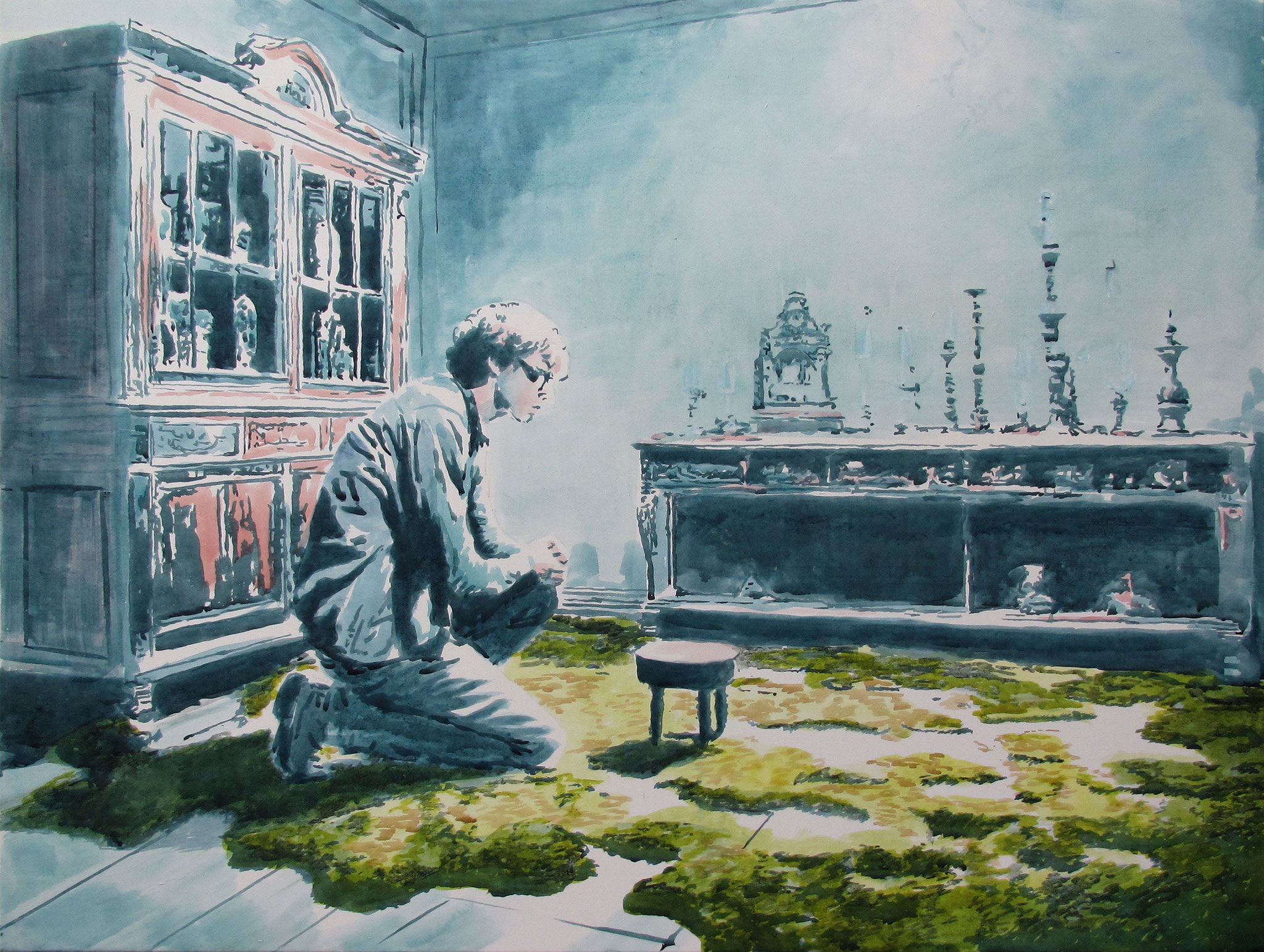 Vermächtnis | Tusche und Farbstift auf Nessel | 90 × 120 cm | 2025