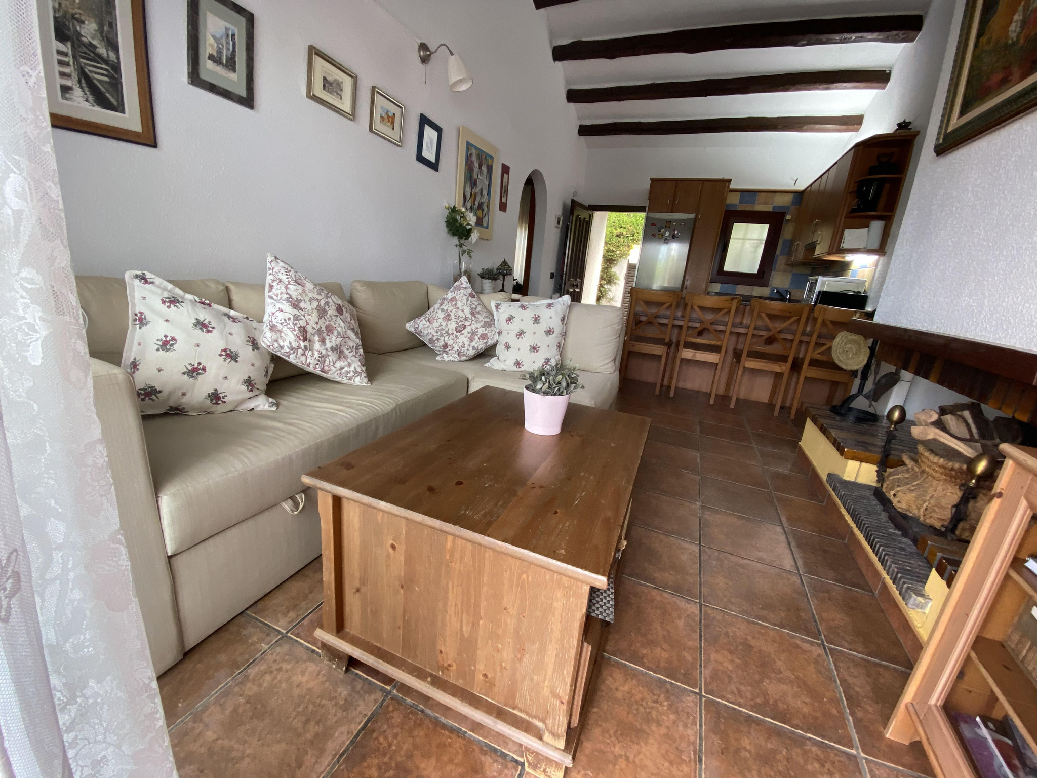 Living room with kitchen, American