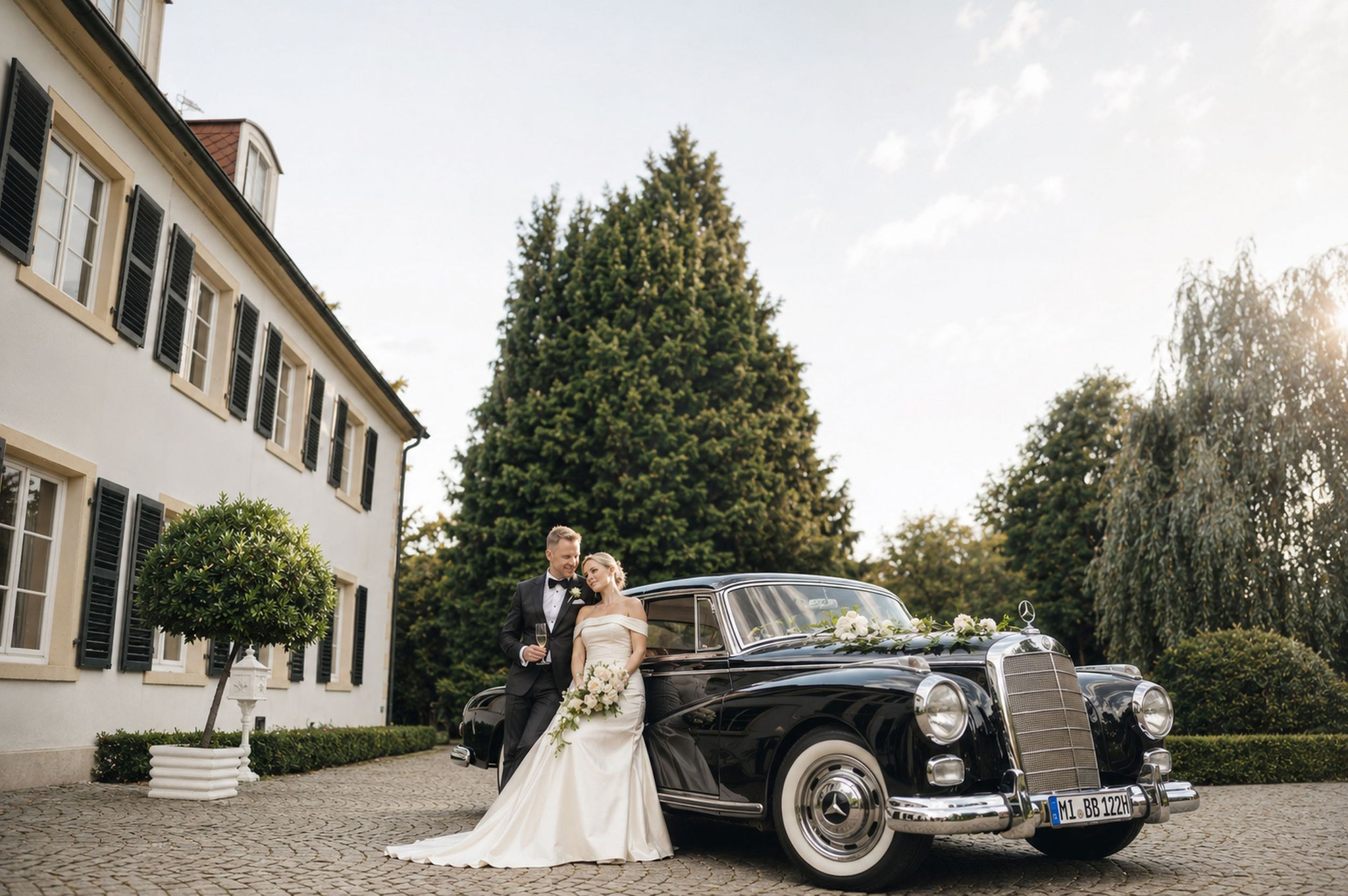 Brautpaar vor edlem Oldimer - Hochzeitsfotograf Bad Salzuflen