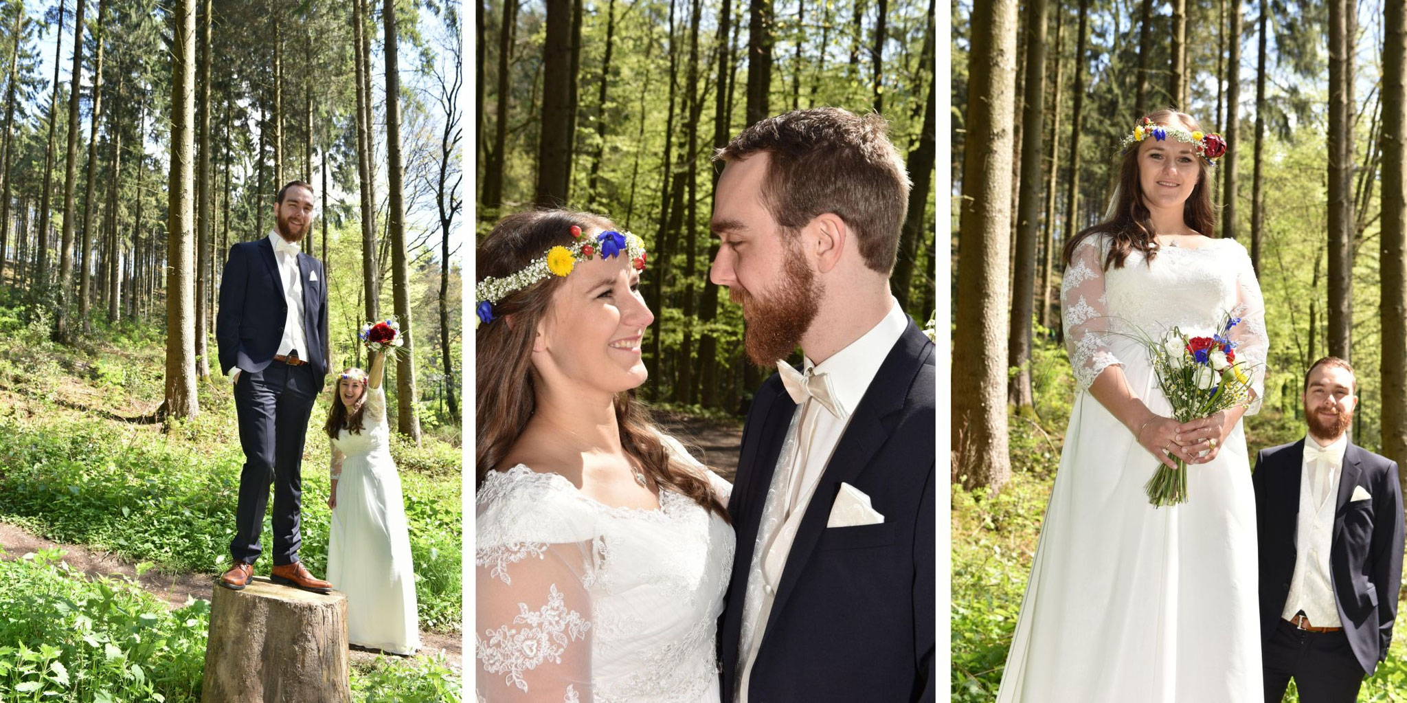 Brautpaar im Wald – natürliche Hochzeitsfotografie OWL