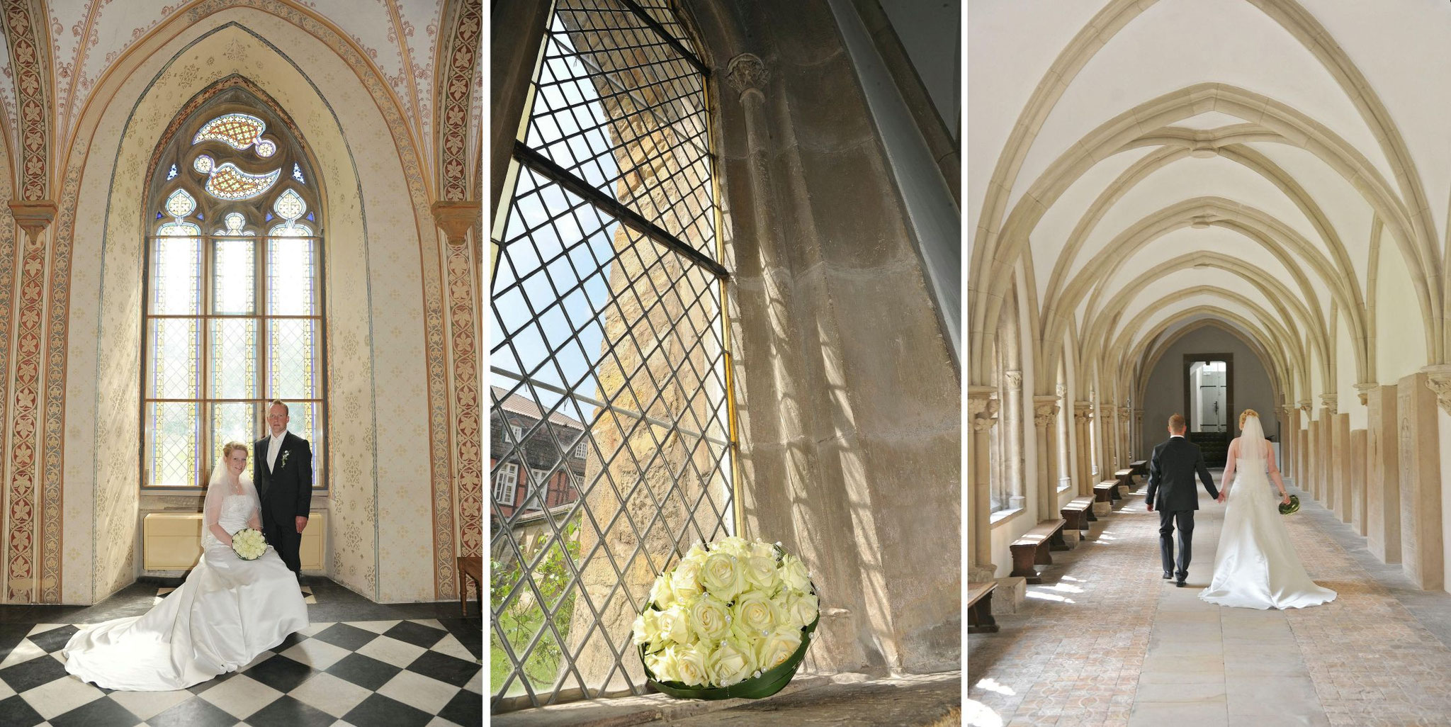 Hochzeitspaar vor Kirche – klassische Hochzeitsbilder Deutschland - Hochzeitsfotograf Bielefeld