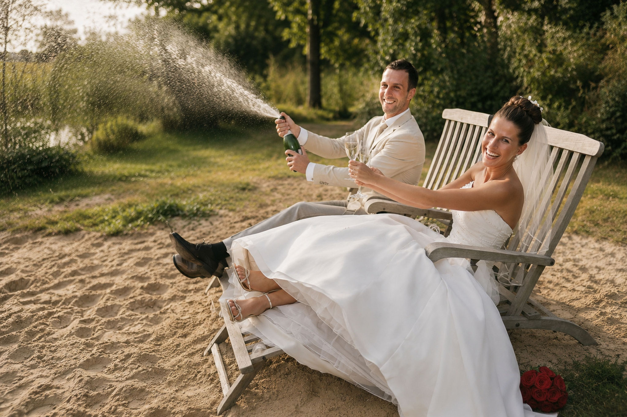 Champagner spritzen - Hochzeit in Herford