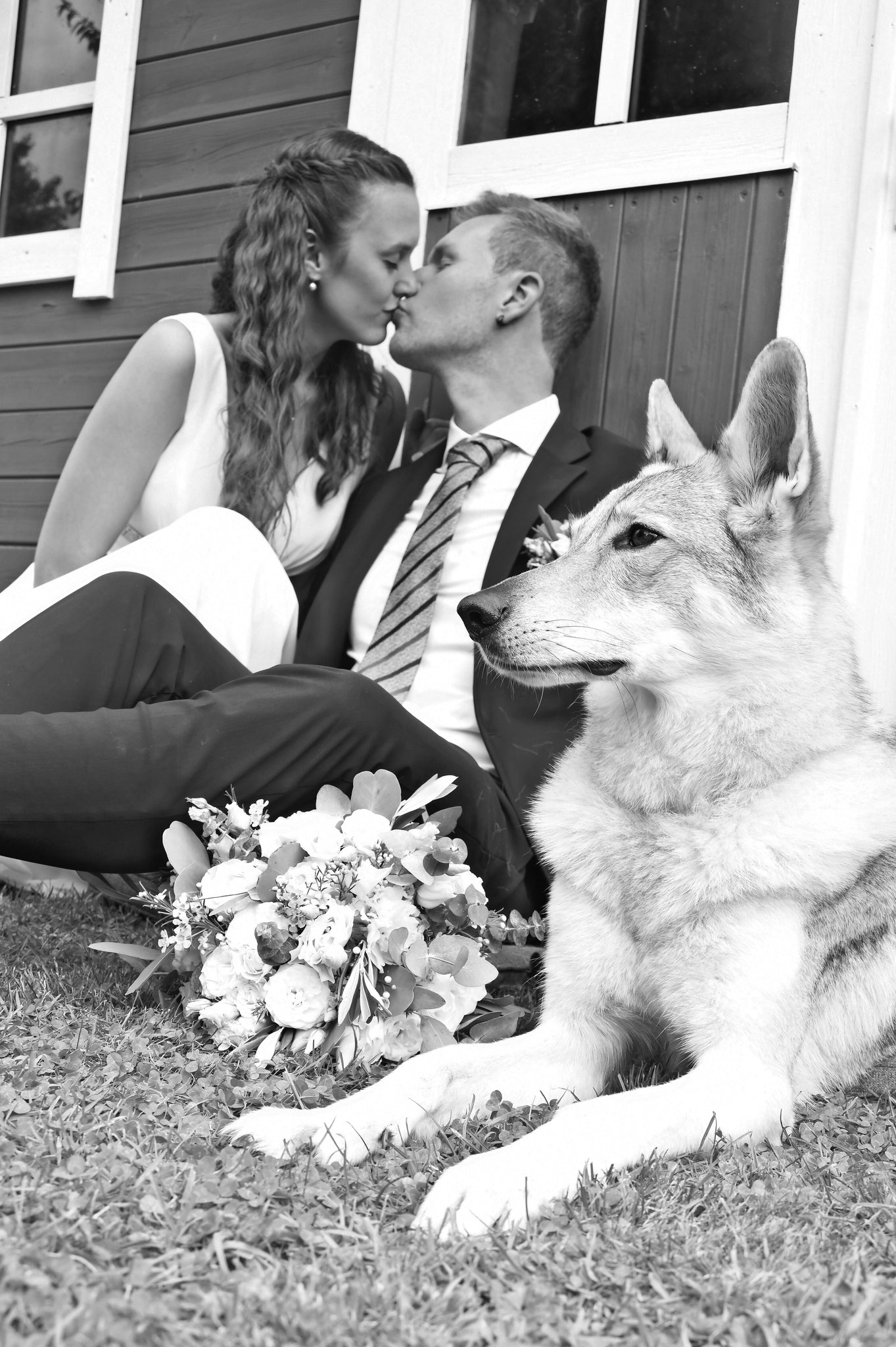 lockeres Paarshooting mit Wolfshund