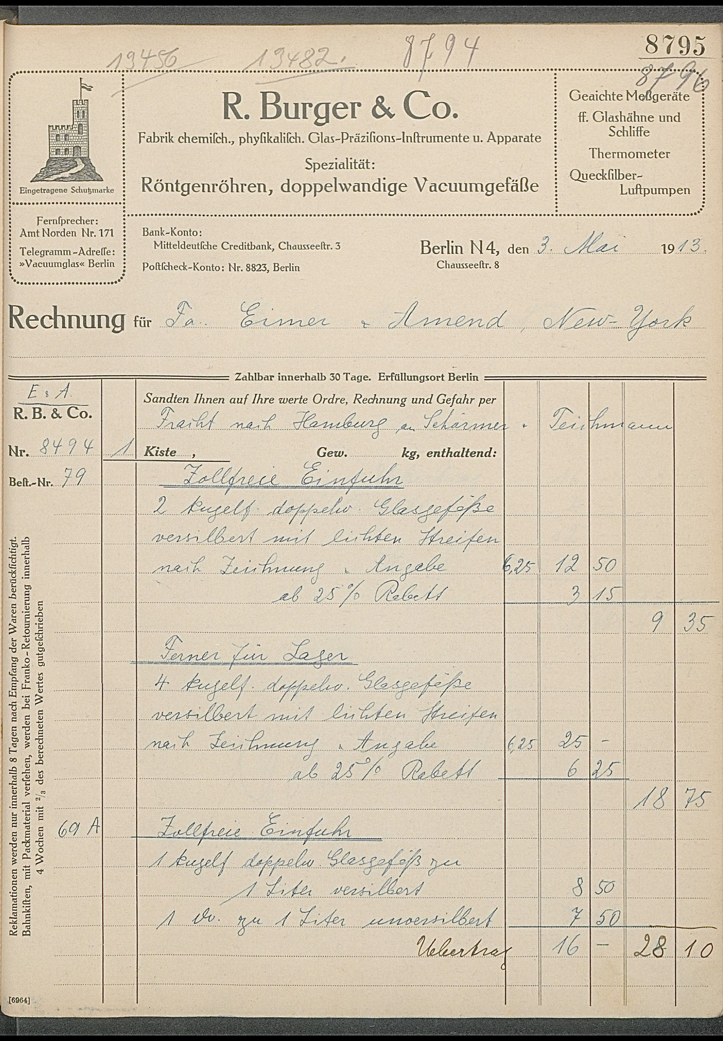 Auszug aus dem Rechnungsbuch von 1913