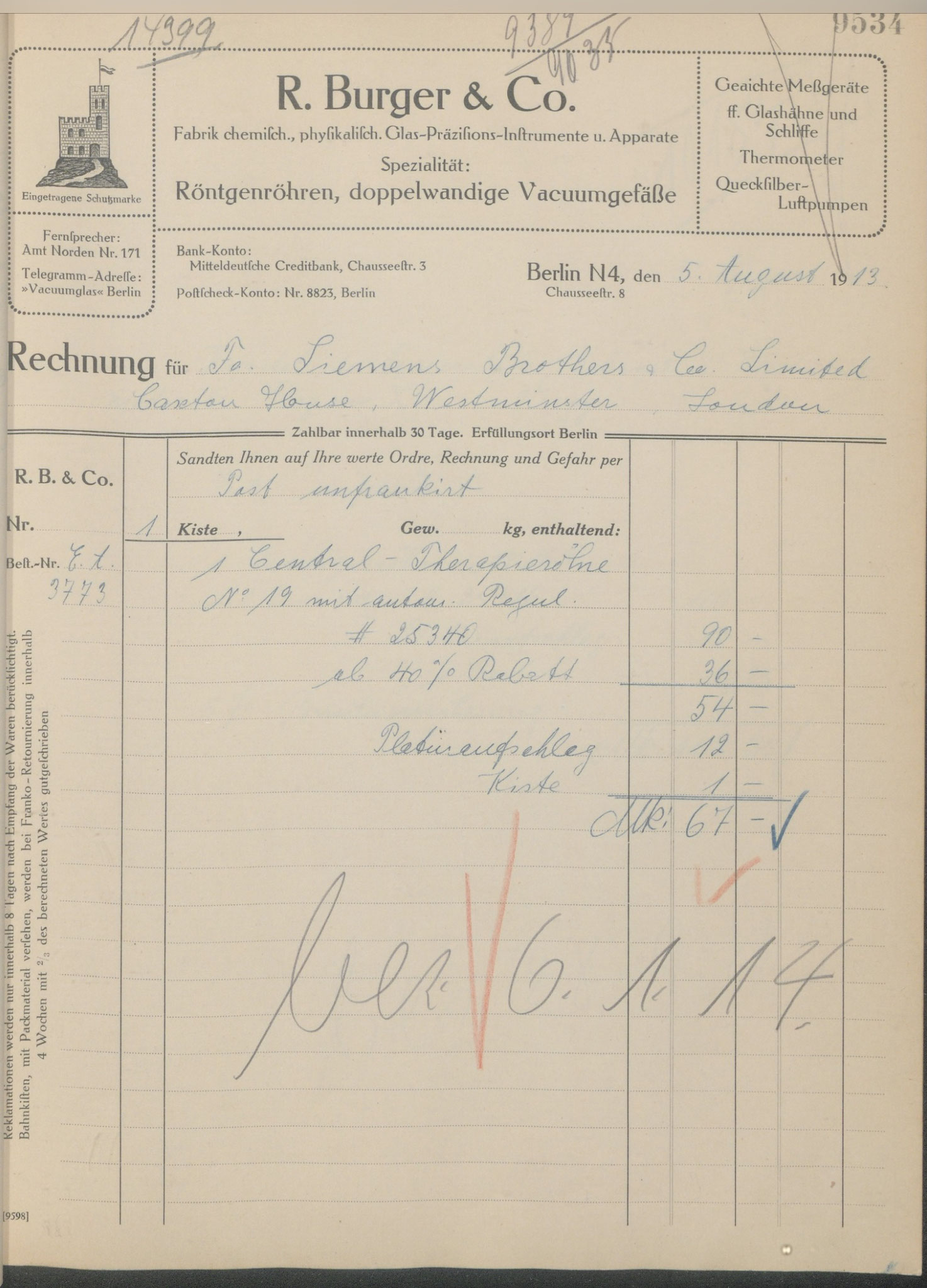 Auszug aus dem Rechnungsbuch von 1913