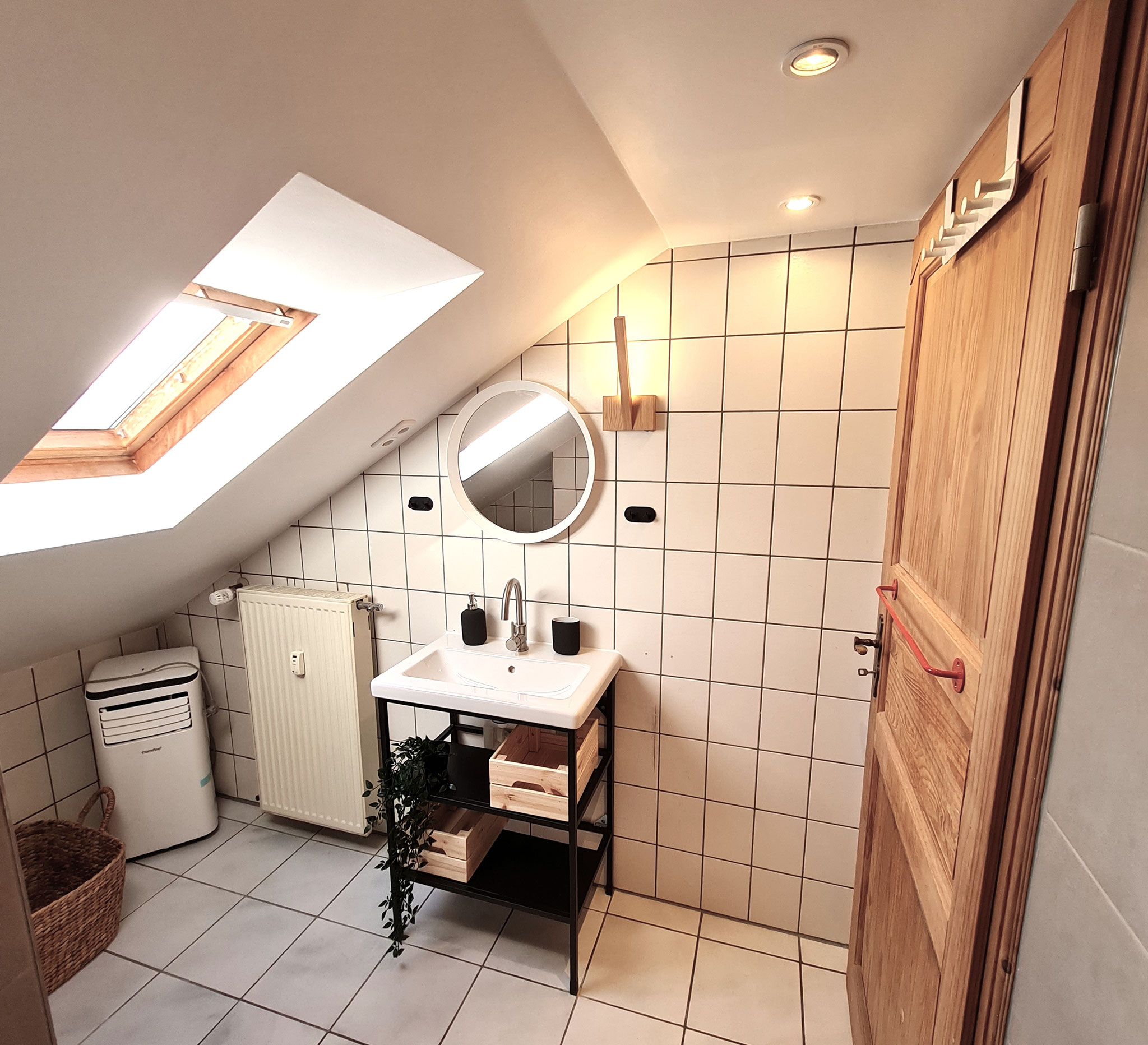 Duschbad mit Waschmaschine Ferienwohnung Mainz