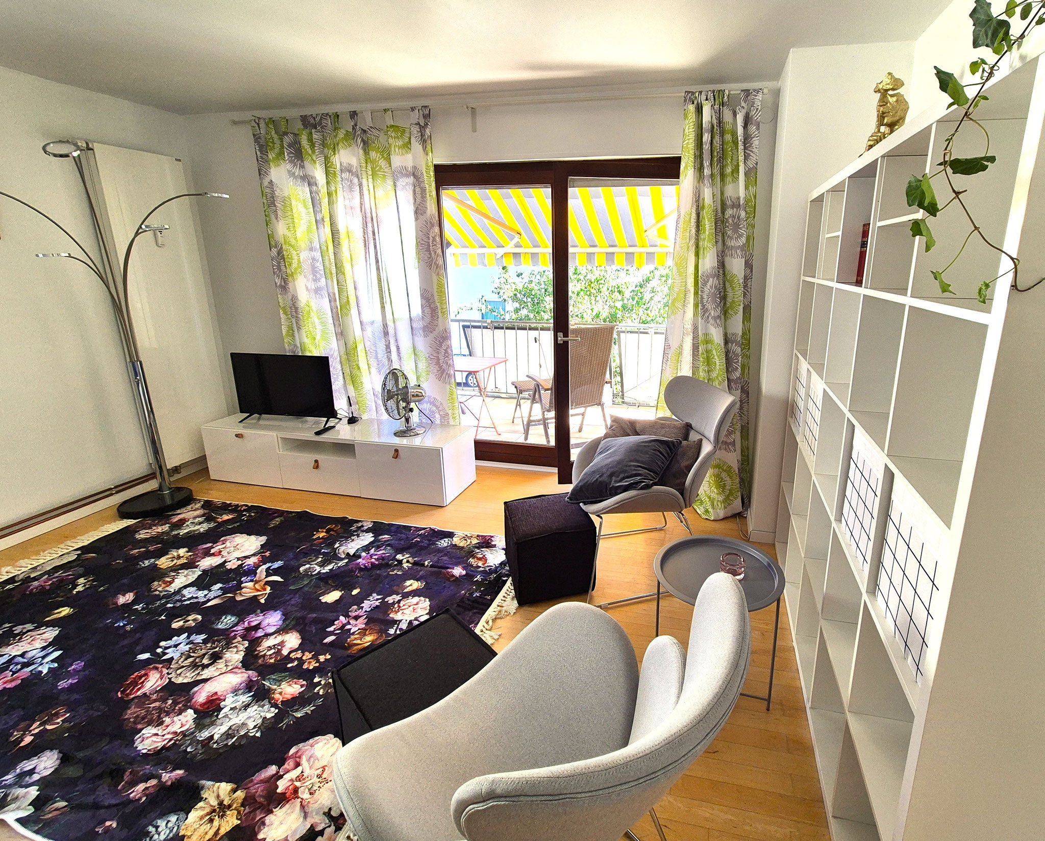 Wohnbereich mit Couch möbliertes Apartment Mainz