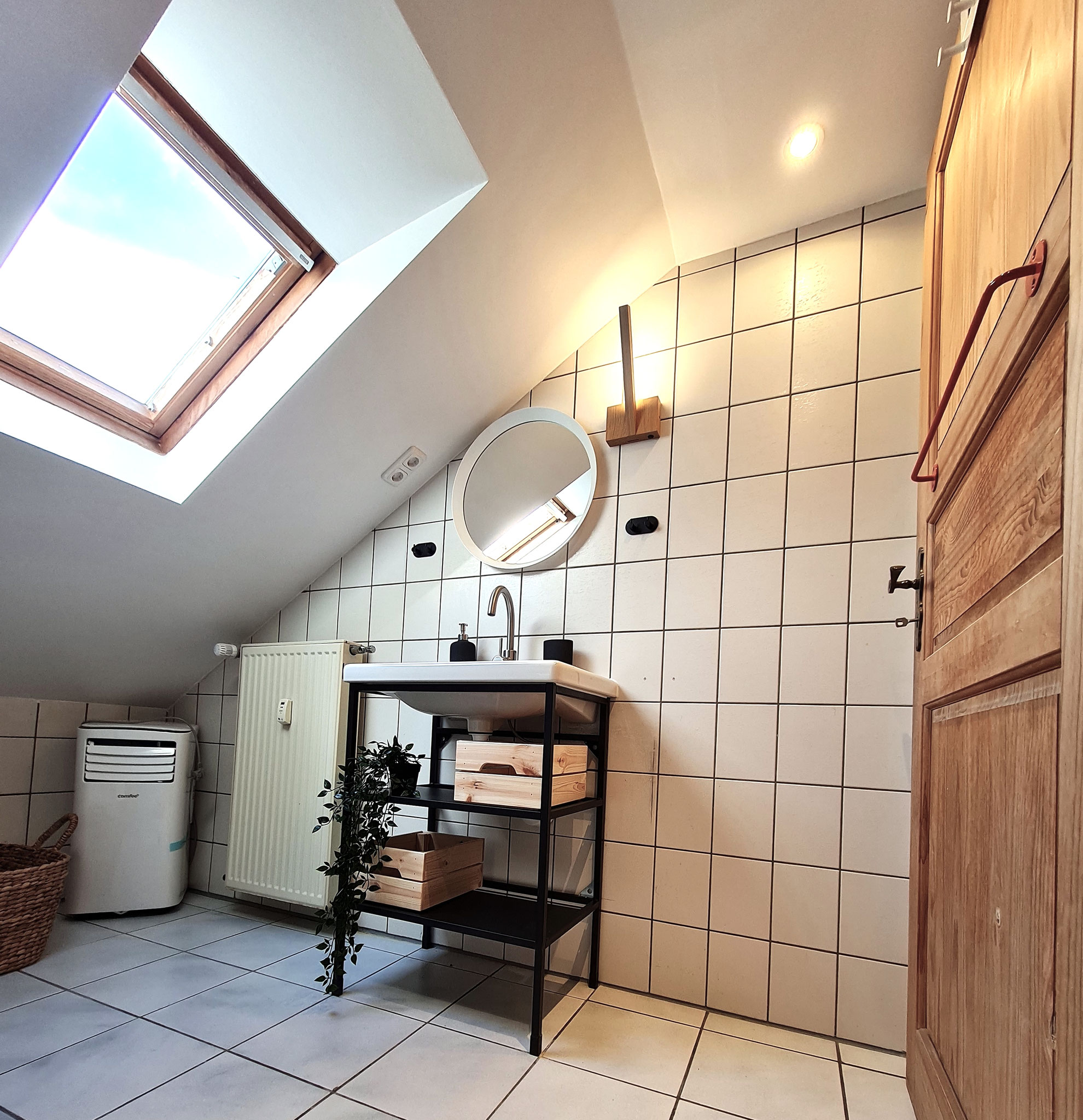 Duschbad mit Waschmaschine Ferienwohnung Mainz