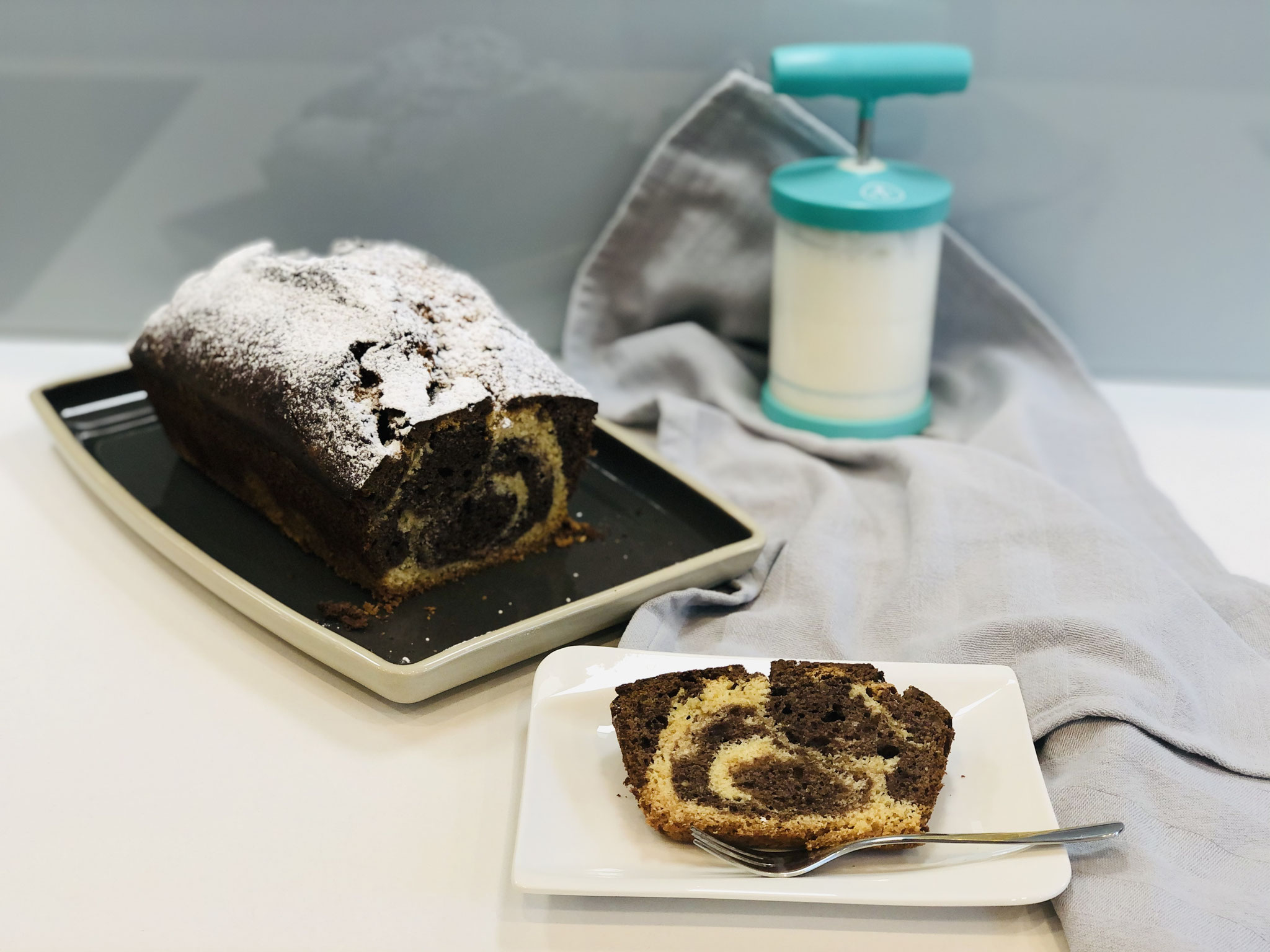 Ich habe meine Kuchen mit Puderzucker aus dem Streufix bestäubt...