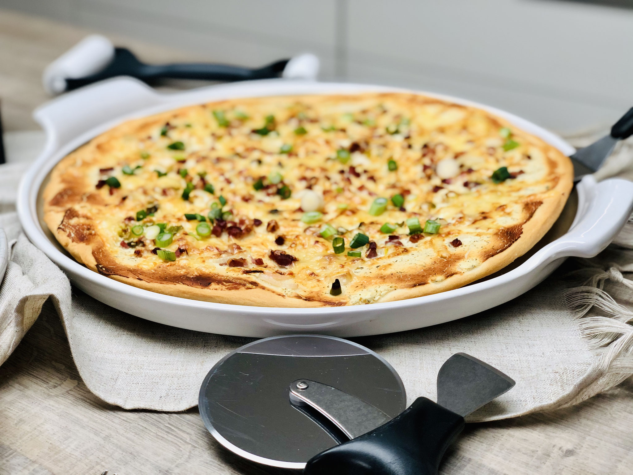 So muss ein leckerer knuspriger Flammkuchen ausschauen