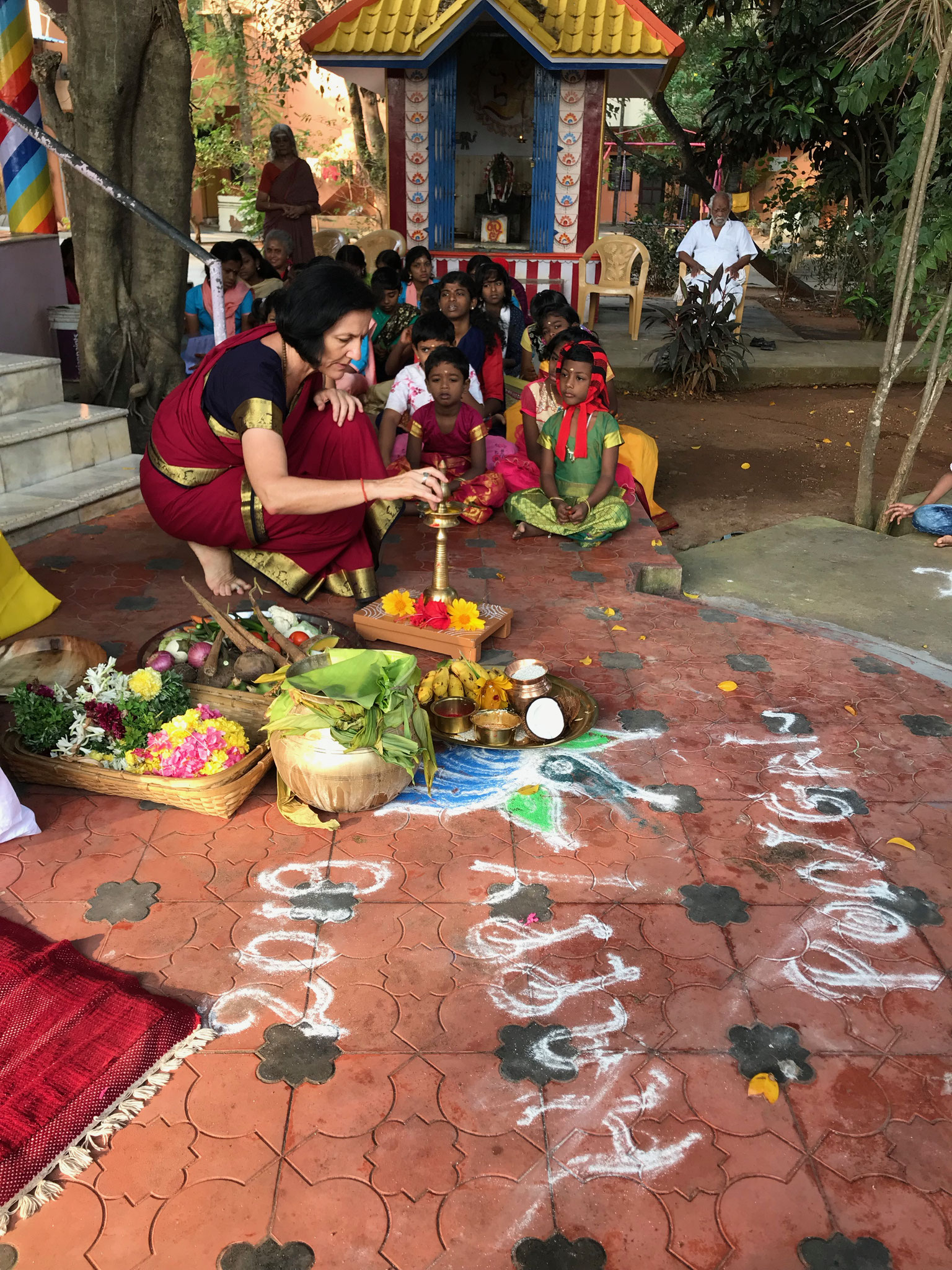 Lighting the lamp for the Pooja