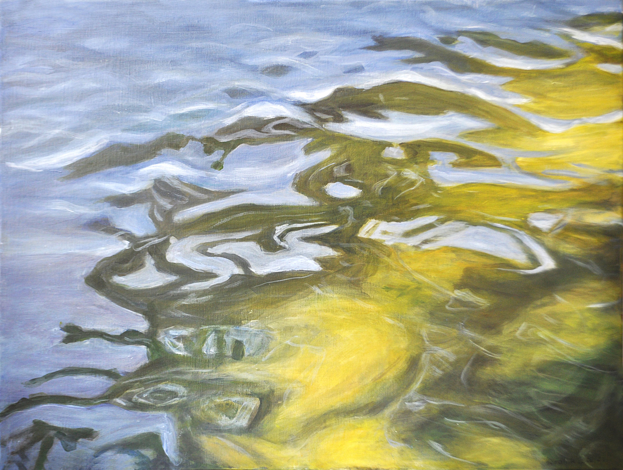 Teich in Laxenburg im Herbst. Acryl auf Leinen, 2020/21. Format: 80 x 60 cm