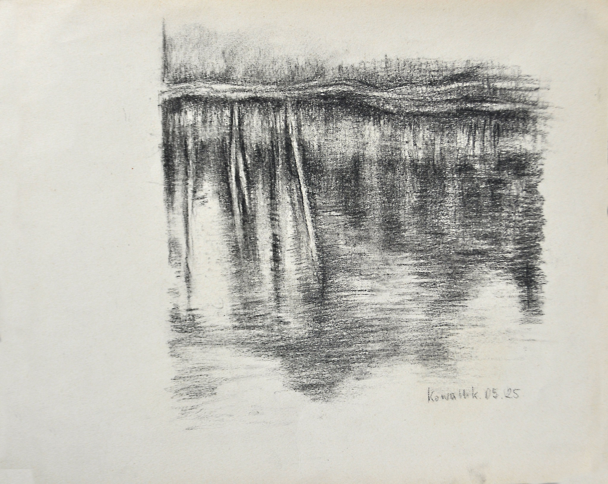 Spiegelung. Kohle auf Papier, 2025. Blatt: 32 x 25 cm