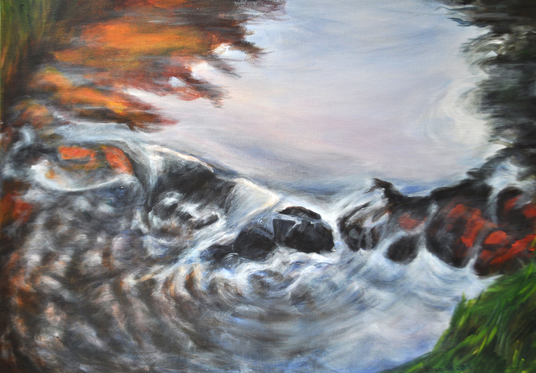 Bach im nördlichen Waldviertel. Acryl auf Leinen, 2019. Format: 70 x 50 cm