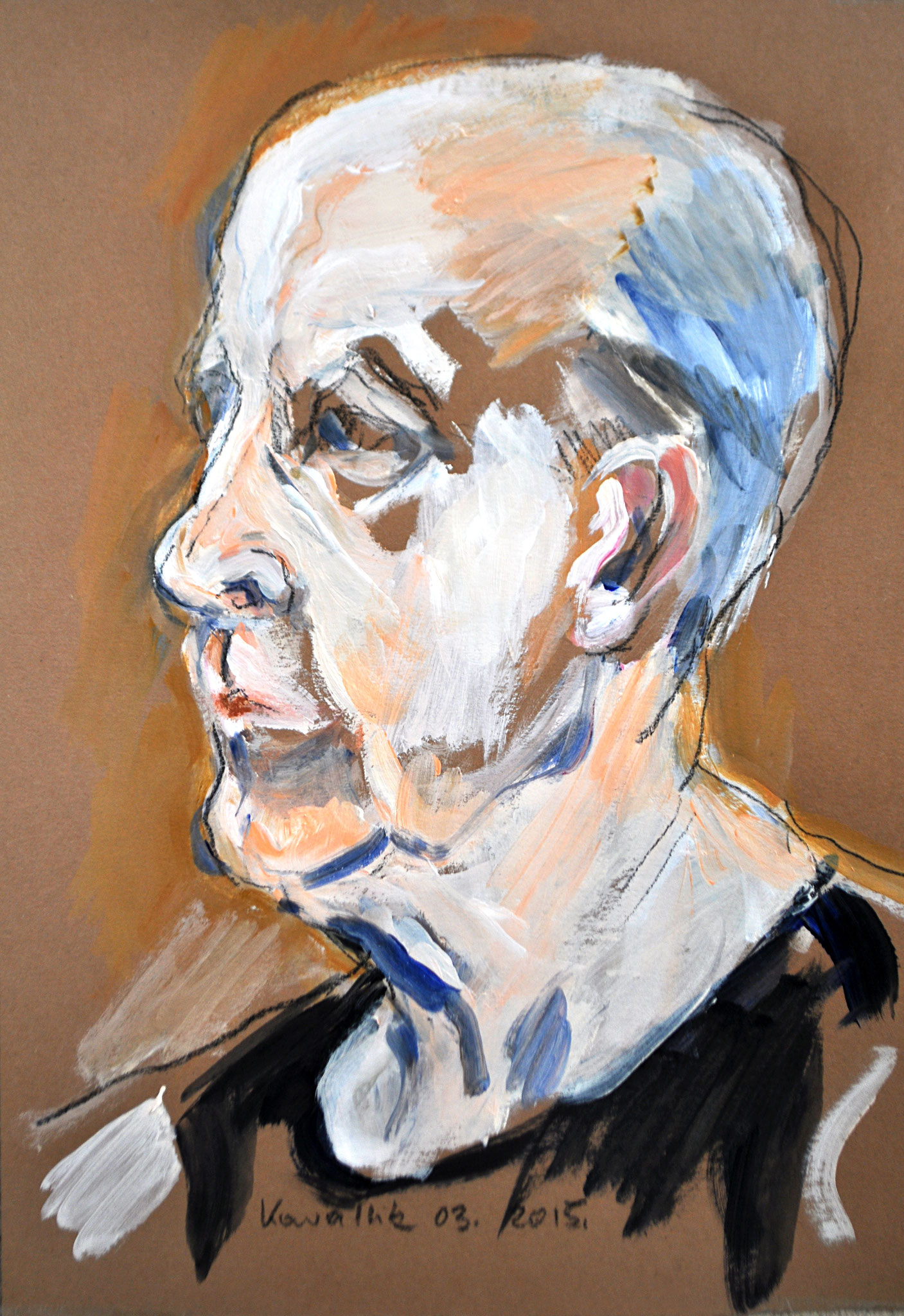 Alter Mann. Acryl auf braunem Zeichenkarton, 2015. Format: 25 x 35 cm