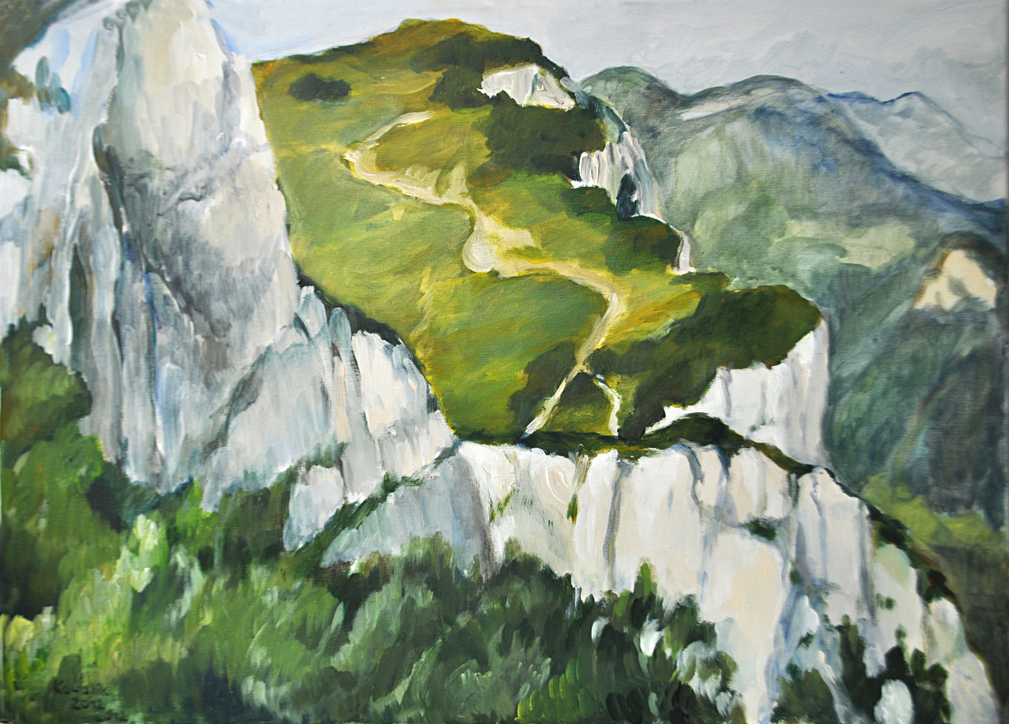 Weg auf den Loser vom Hochanger aus. Steirisches Salzkammergut. Acryl auf Leinen, 2012. Format: 70 x 50 cm