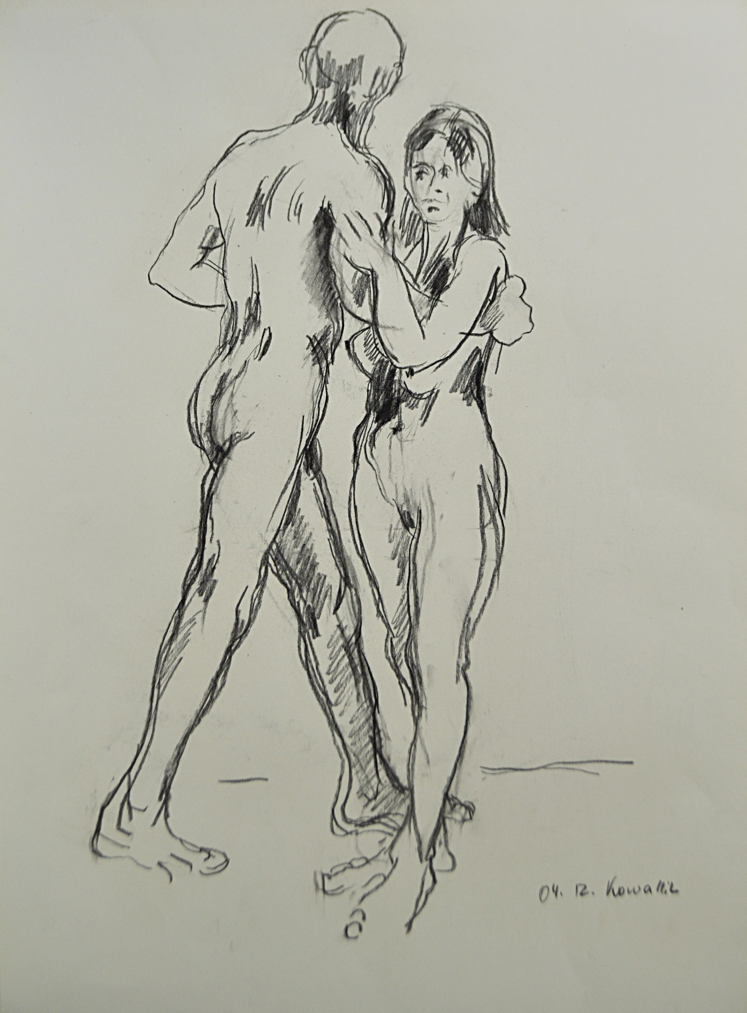 Nacktes Paar tanzend. Kohle auf Zeichenkarton, 2012. Format: 43 x 60,5 cm