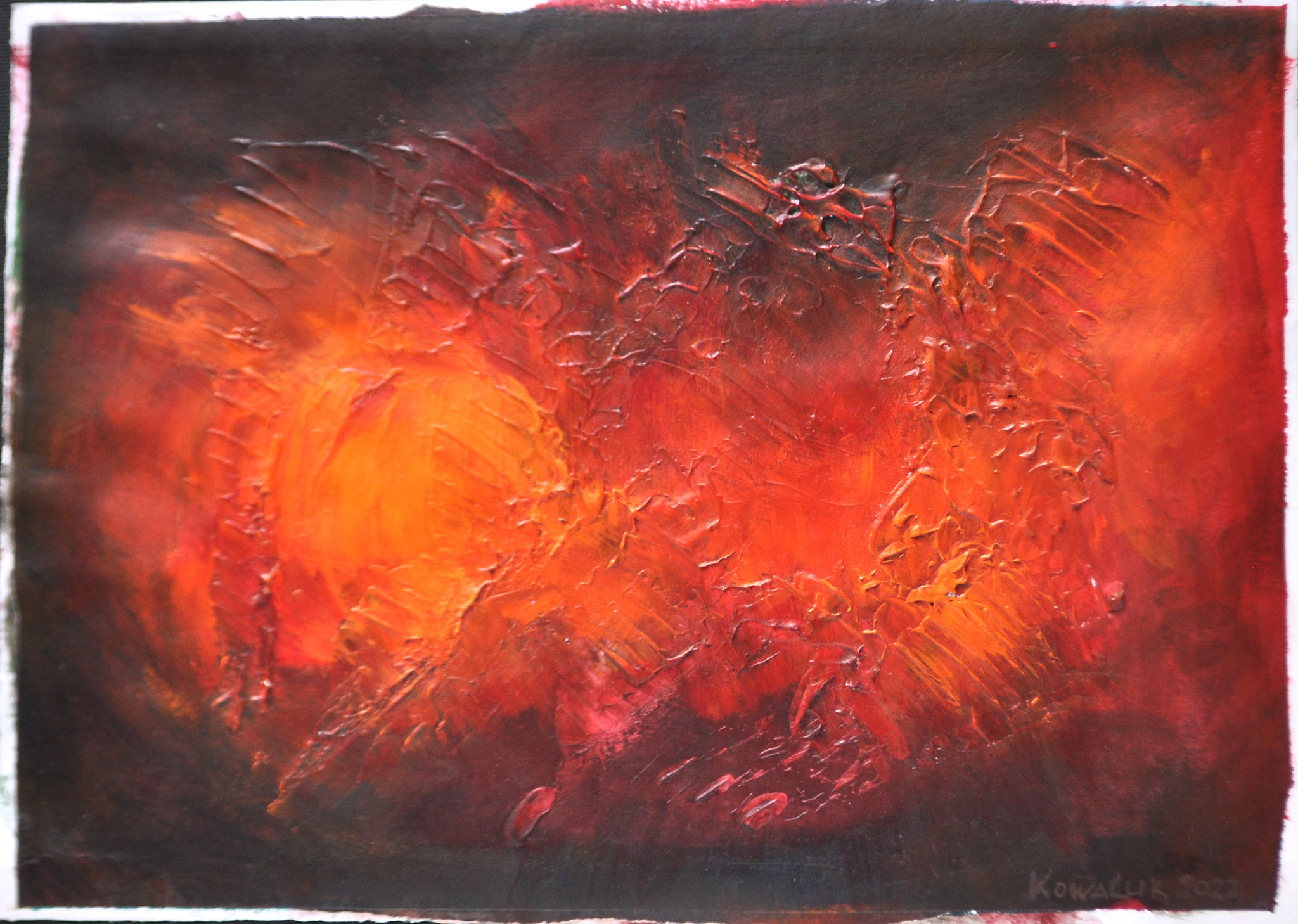 Sonnenspiegelung in einem Teich. Acryl auf Papier, 2022. Blatt: 34,5 x 24,4cm