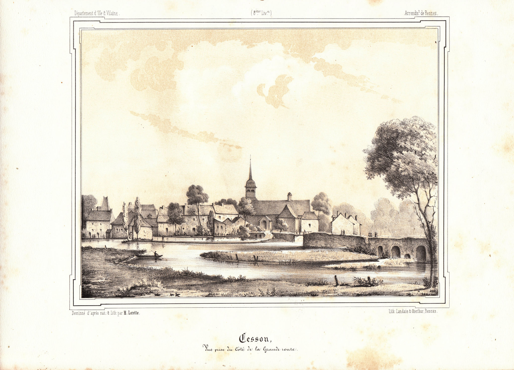 Cesson-Sévigné vue prise de la grande route en 1843 - Alain BELLEBON
