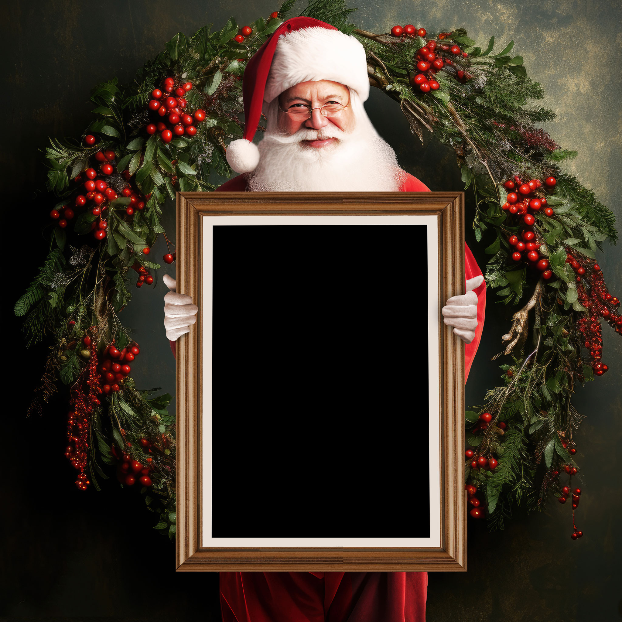 Santa holding frame: Wreath