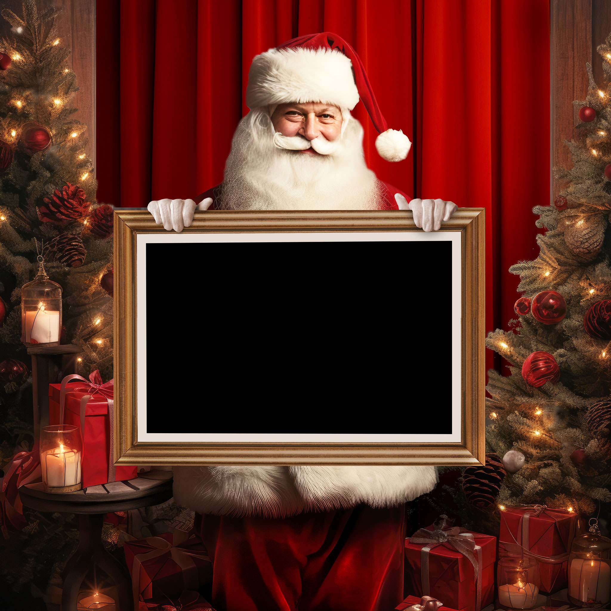 Santa holding frame: Christmas Trees