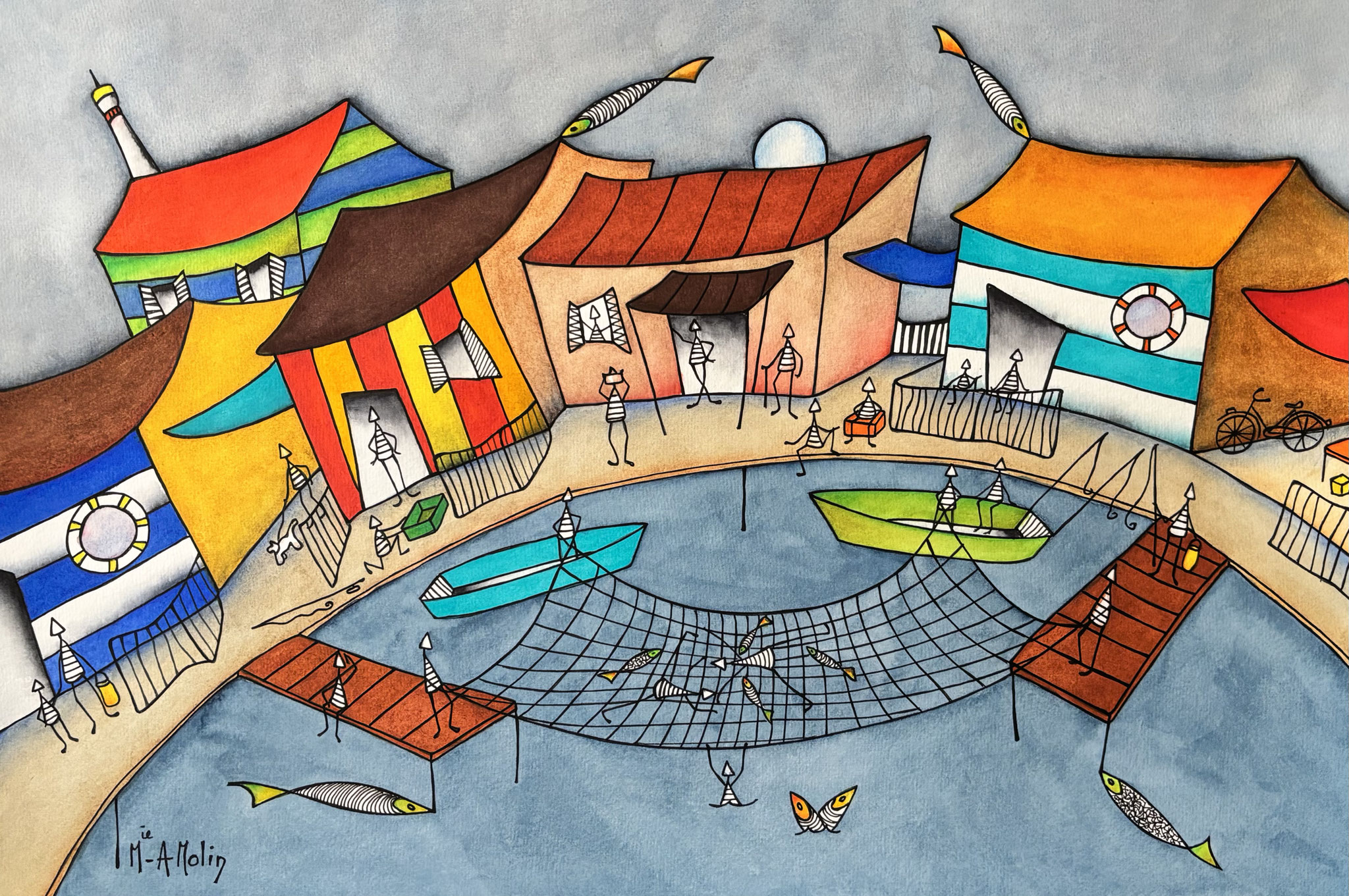 "Voilà de quoi j'ai envie" - Aquarelle et marqueur acrylique (uniquement pour ce qui est en noir) - Format 40x60 cm