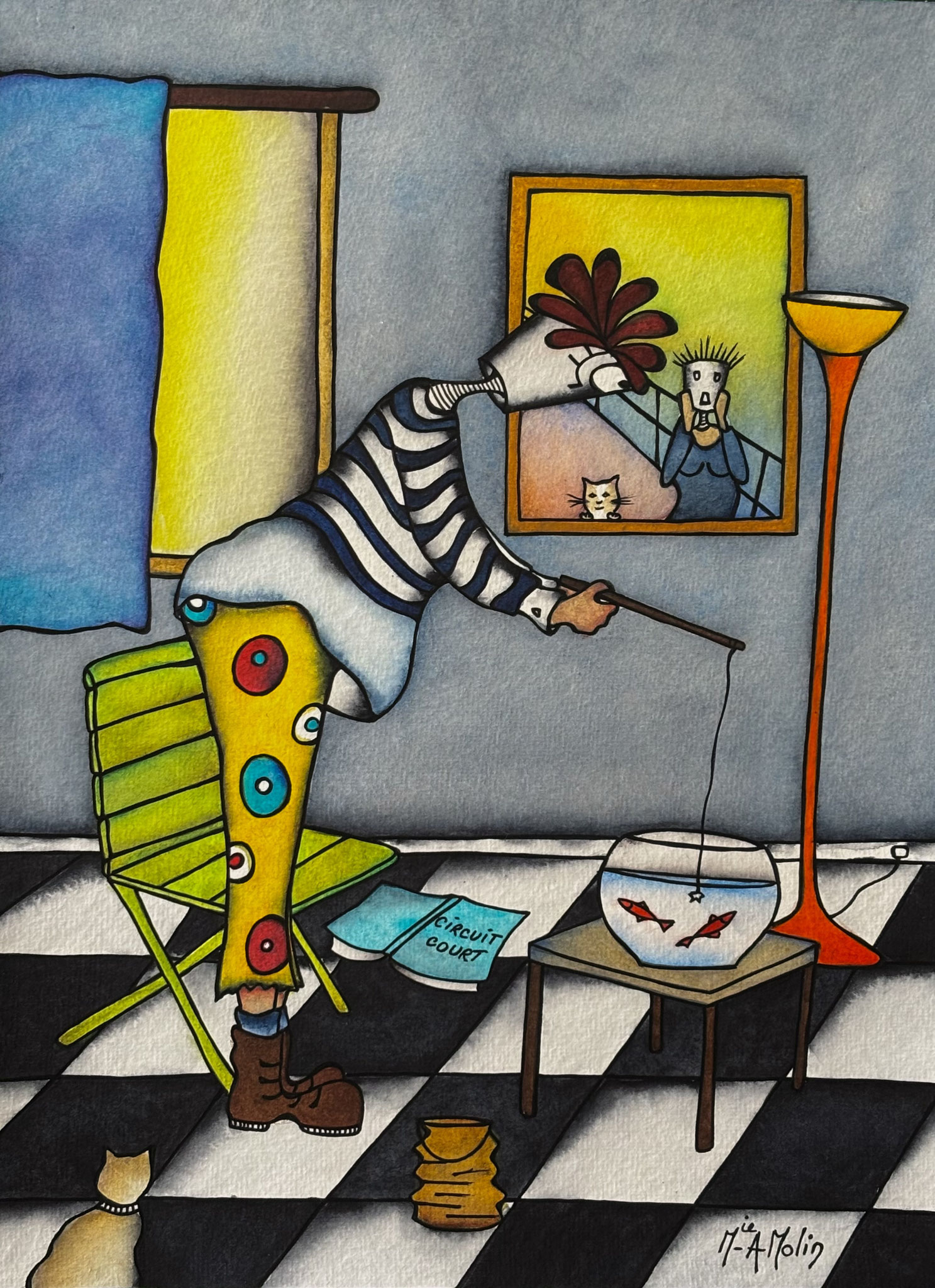"Circuit court" - Aquarelle et marqueur acrylique (uniquement pour ce qui est en noir) - Format 40x30 cm