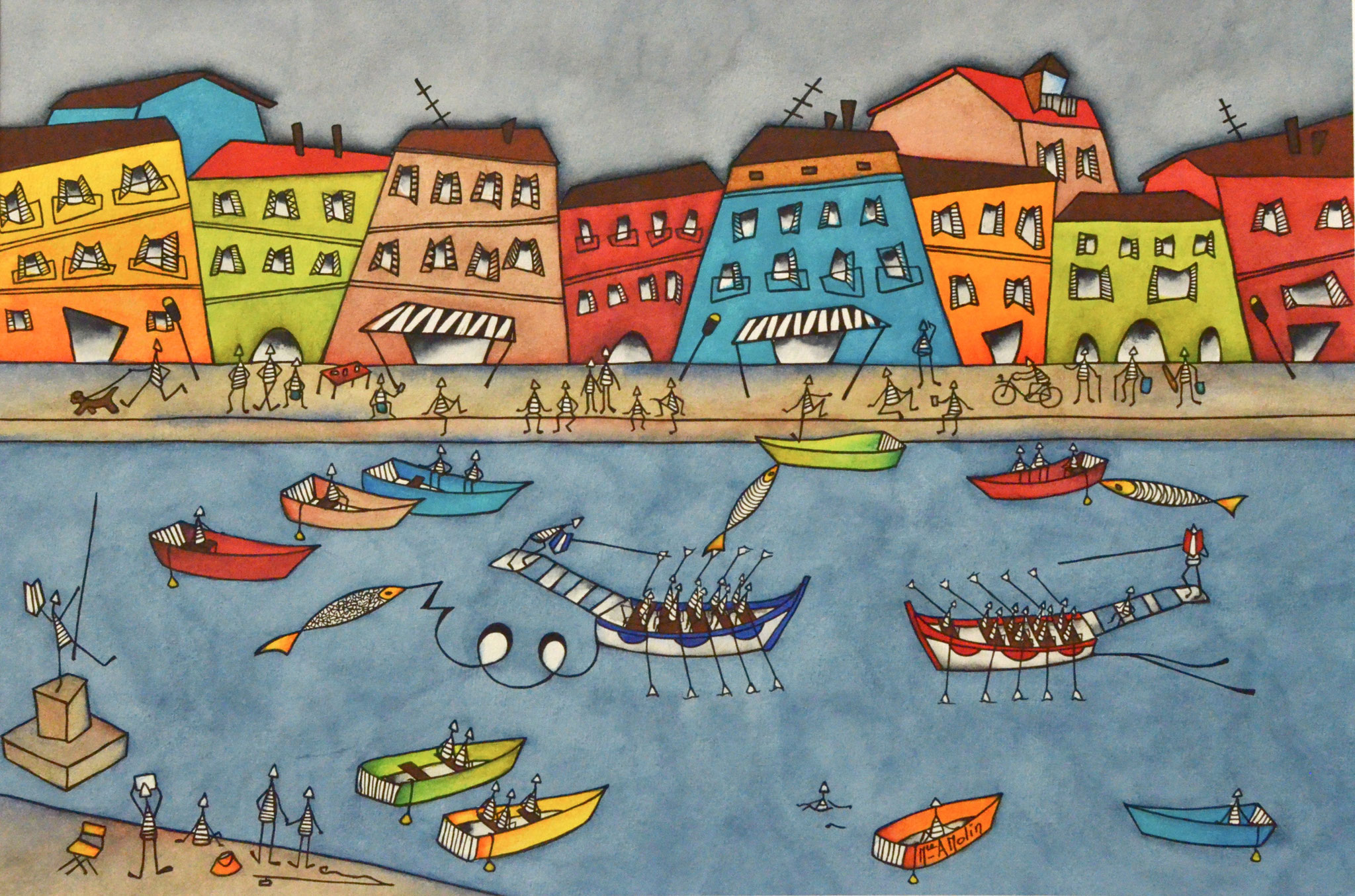 "À l'assaut" - Aquarelle et marqueur acrylique (uniquement pour ce qui est en noir) - Format 40X60 cm