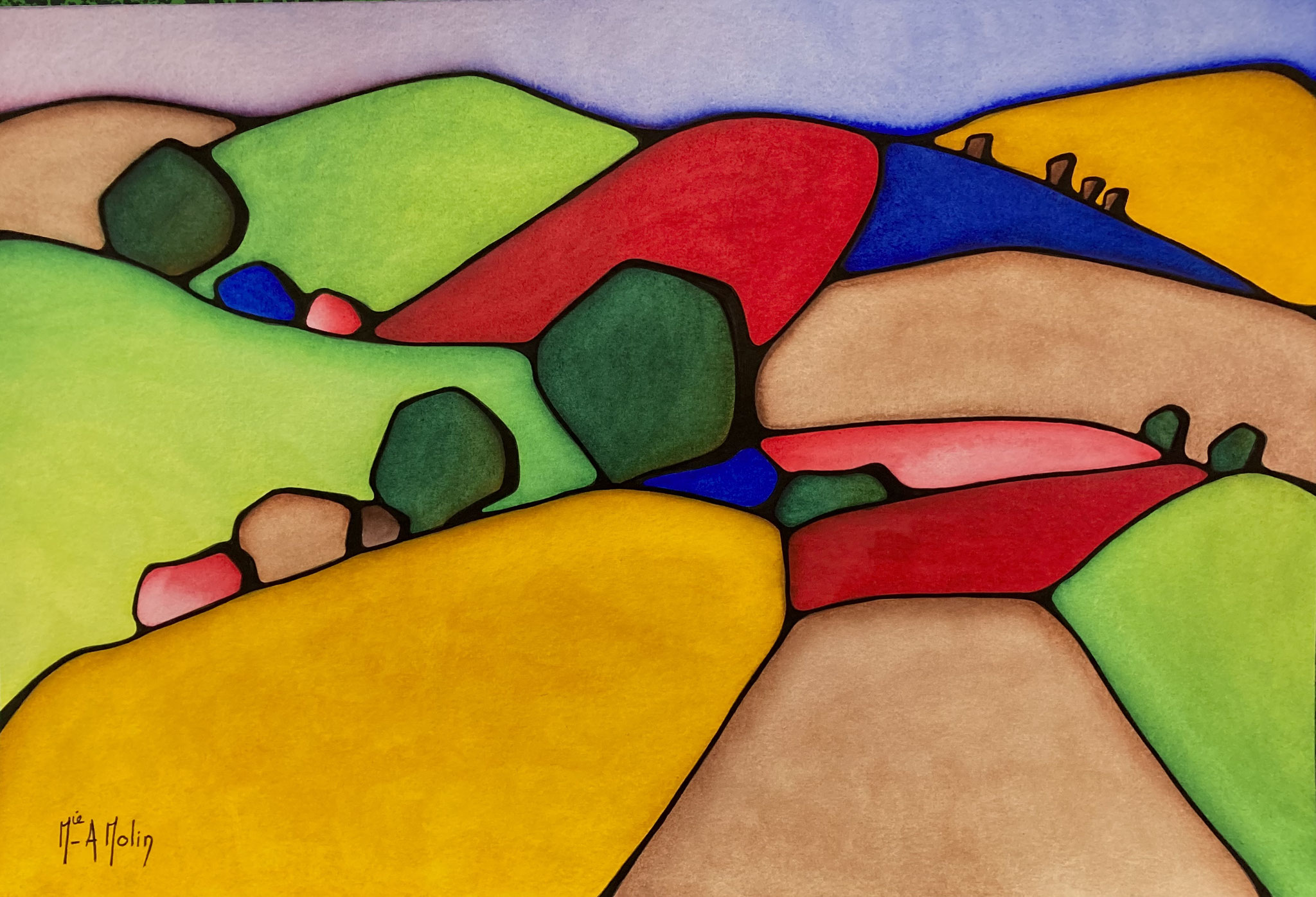 "Kaléidoscope" - Aquarelle et marqueur acrylique (uniquement pour ce qui est en noir) - Format 40X60 cm