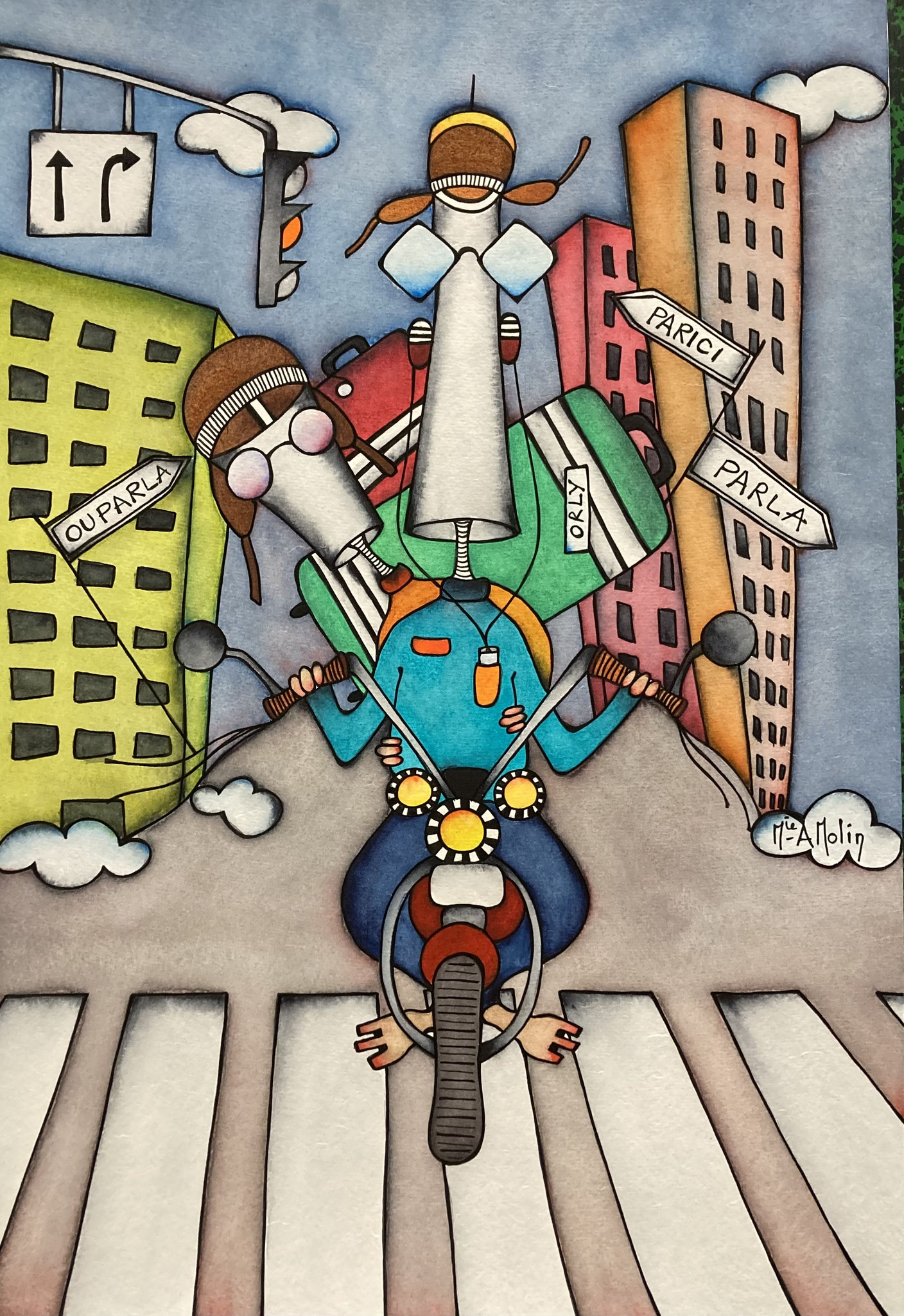 "On the road again !" - Aquarelle et marqueur acrylique(uniquement pour le dessin en noir) - Format 60X40 cm