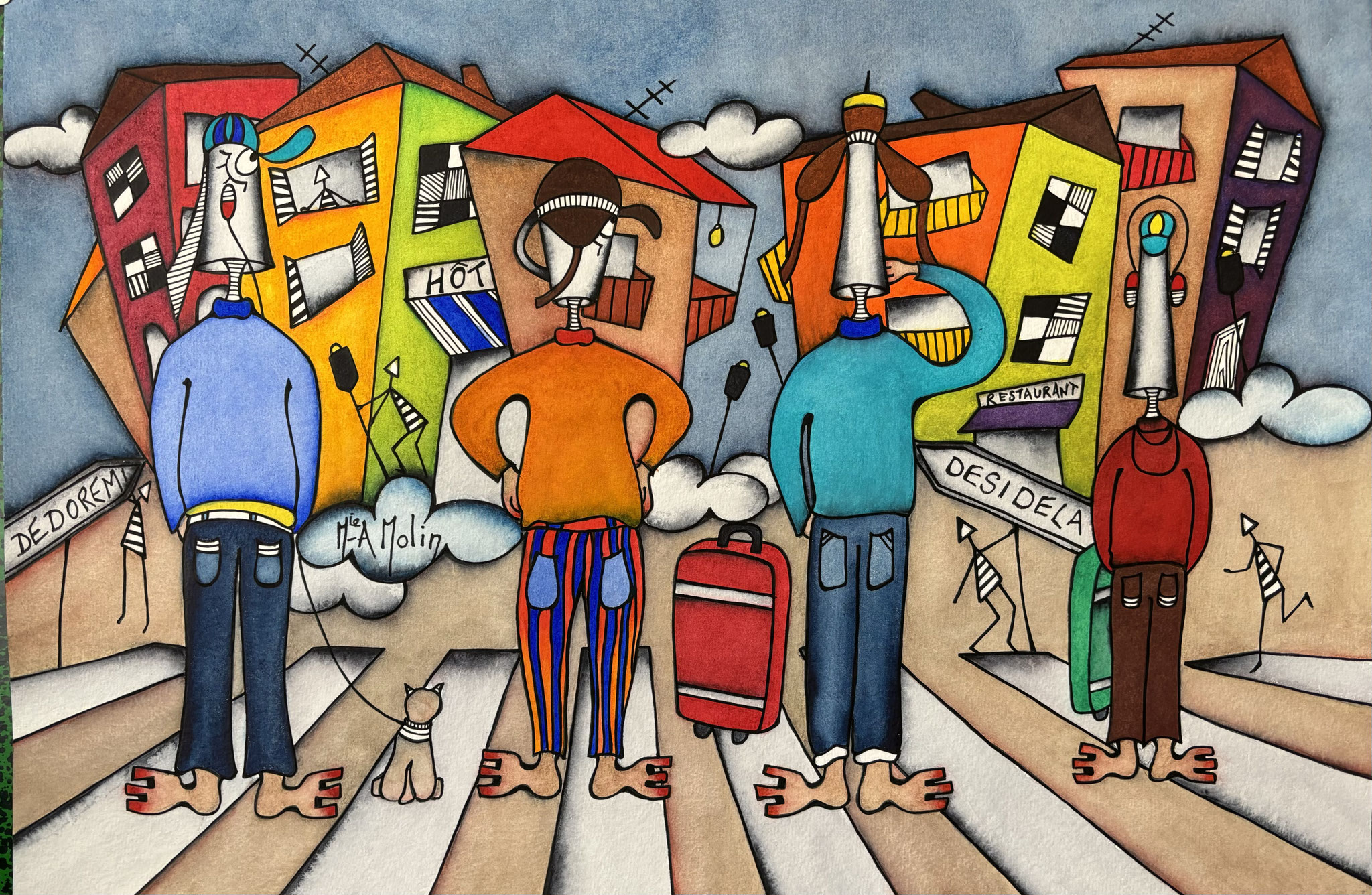 "Pause" - Aquarelle et marqueur acrylique(uniquement pour le dessin en noir) - Format 40X60 cm